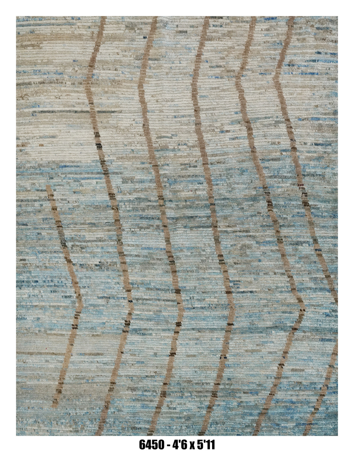 Moroccan Geometric Area Rug 4'6" x 5'11" | Blue Ivory Taupe Linear Pattern