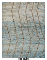 Moroccan Geometric Area Rug 4'6" x 5'11" | Blue Ivory Taupe Linear Pattern
