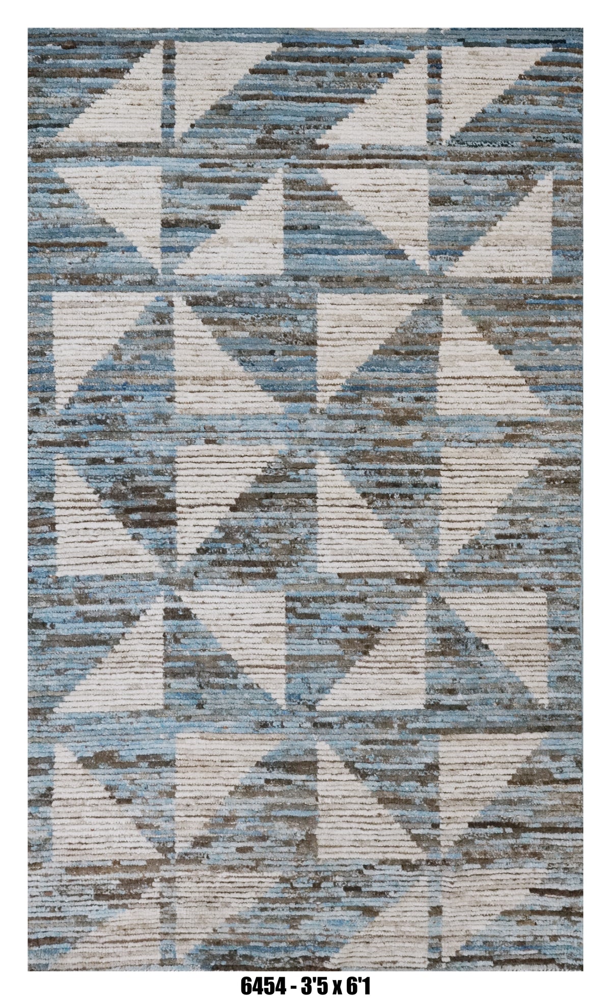 Moroccan Geometric Area Rug 3'5" x 6'1" | Blue Beige Triangle Pattern