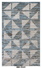 Moroccan Geometric Area Rug 3'5" x 6'1" | Blue Beige Triangle Pattern