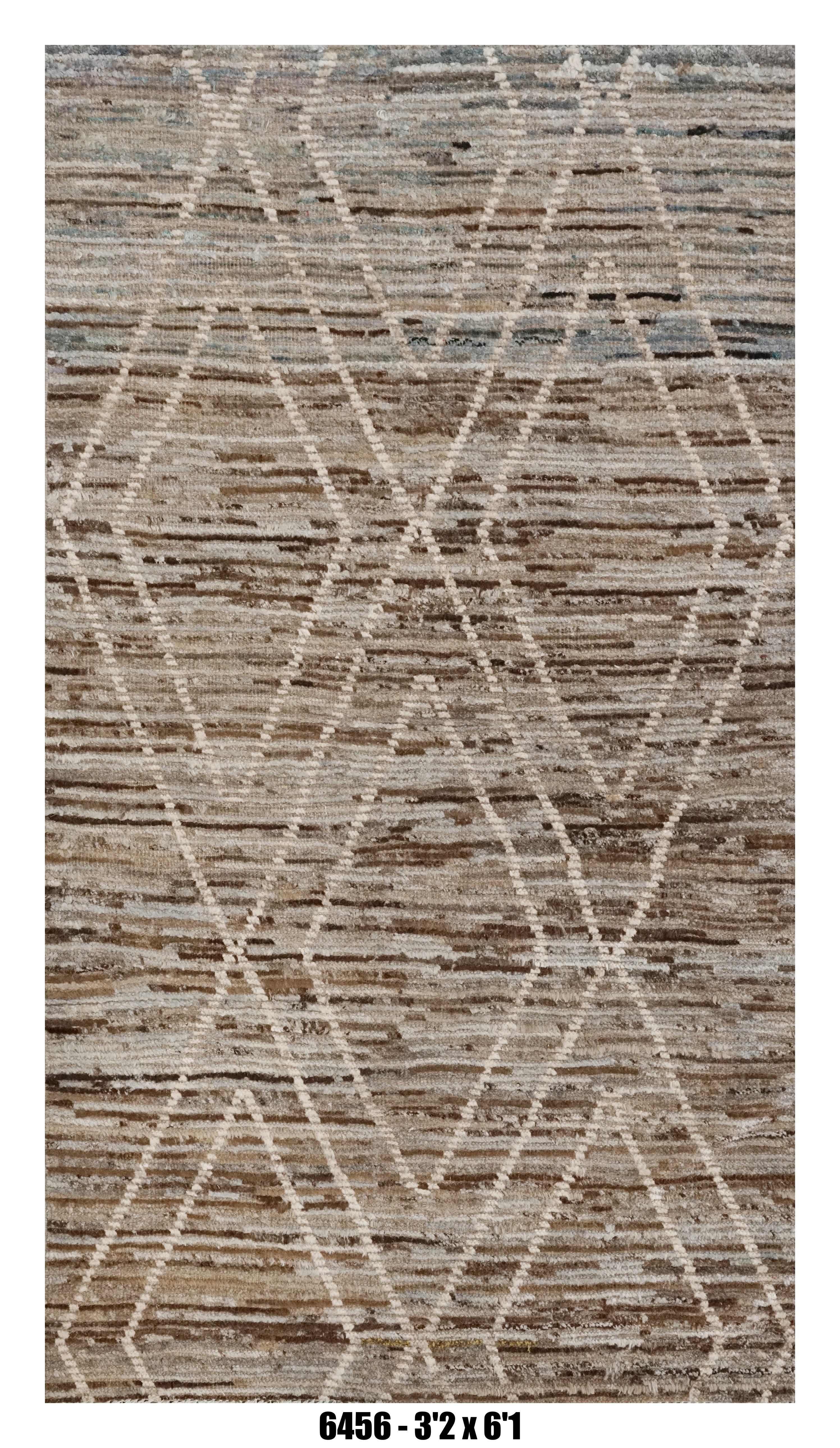 Moroccan Diamond Runner Rug 3'2" x 6'1"  |  Neutral Taupe Ivory Lattice Pattern
