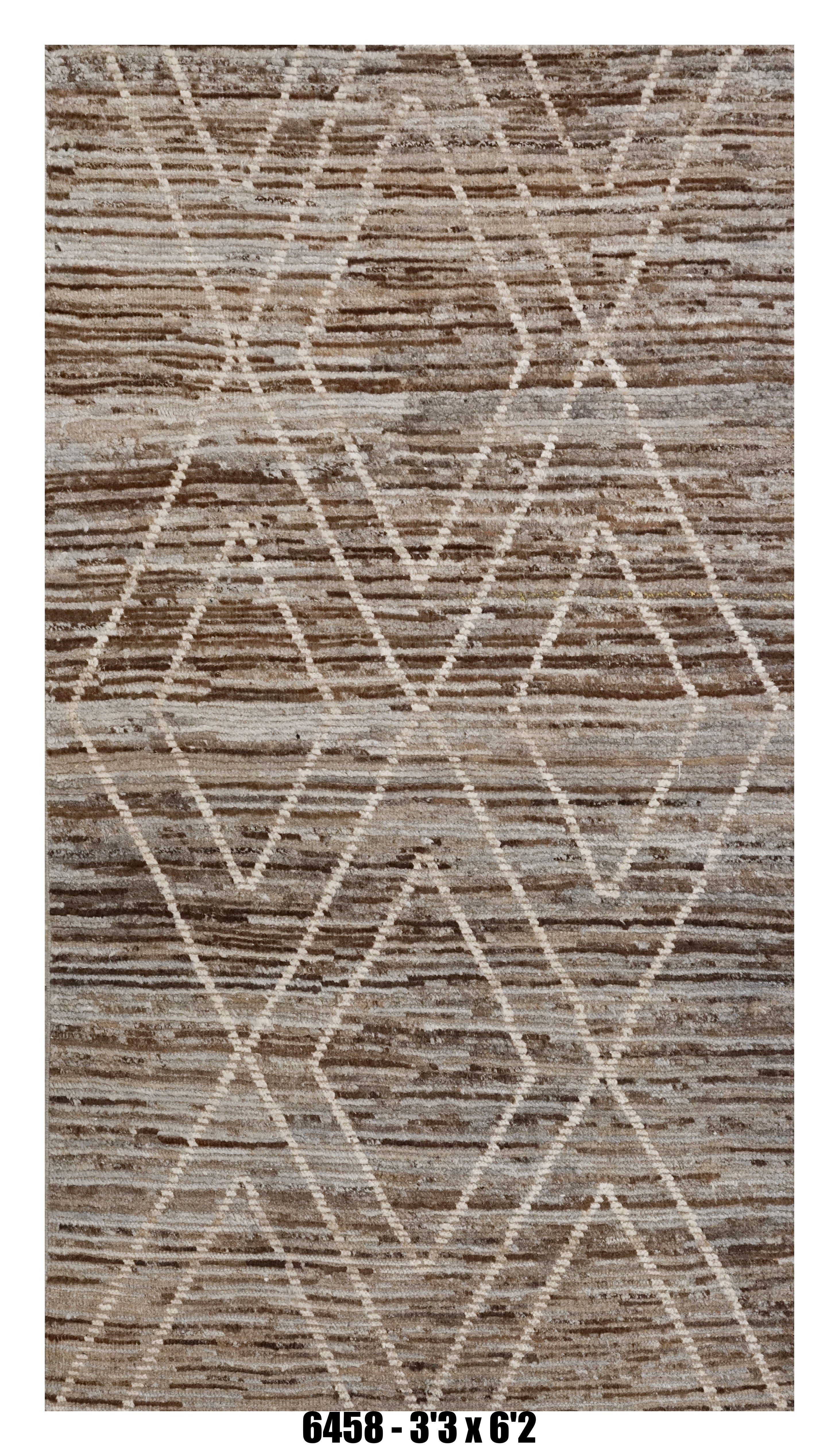 Moroccan Diamond Runner Rug 3'3" x 6'2" | Neutral Brown Ivory Lattice Pattern