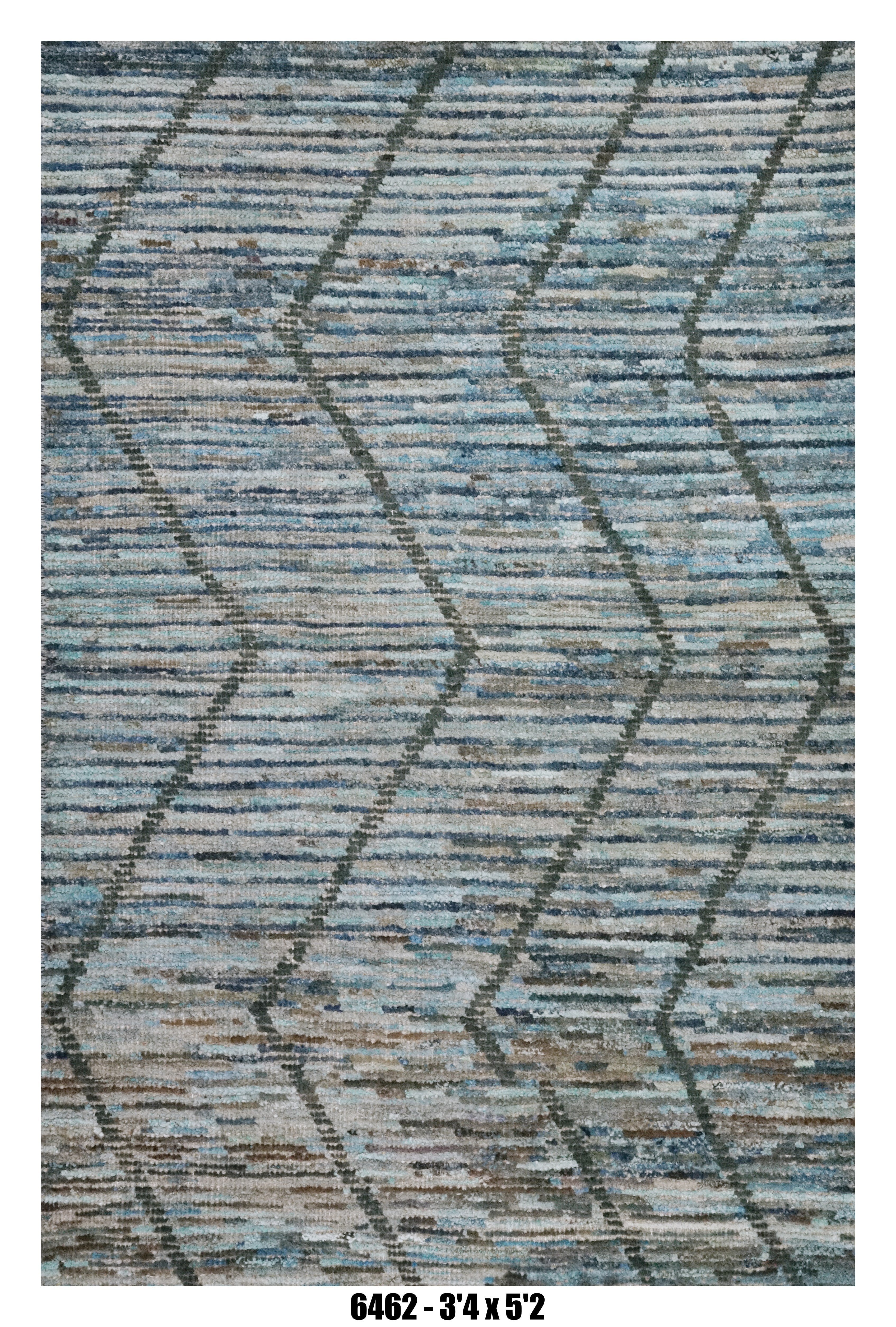 Moroccan Chevron Area Rug 3'4" x 5'2" |  Blue Beige Chevron Pattern