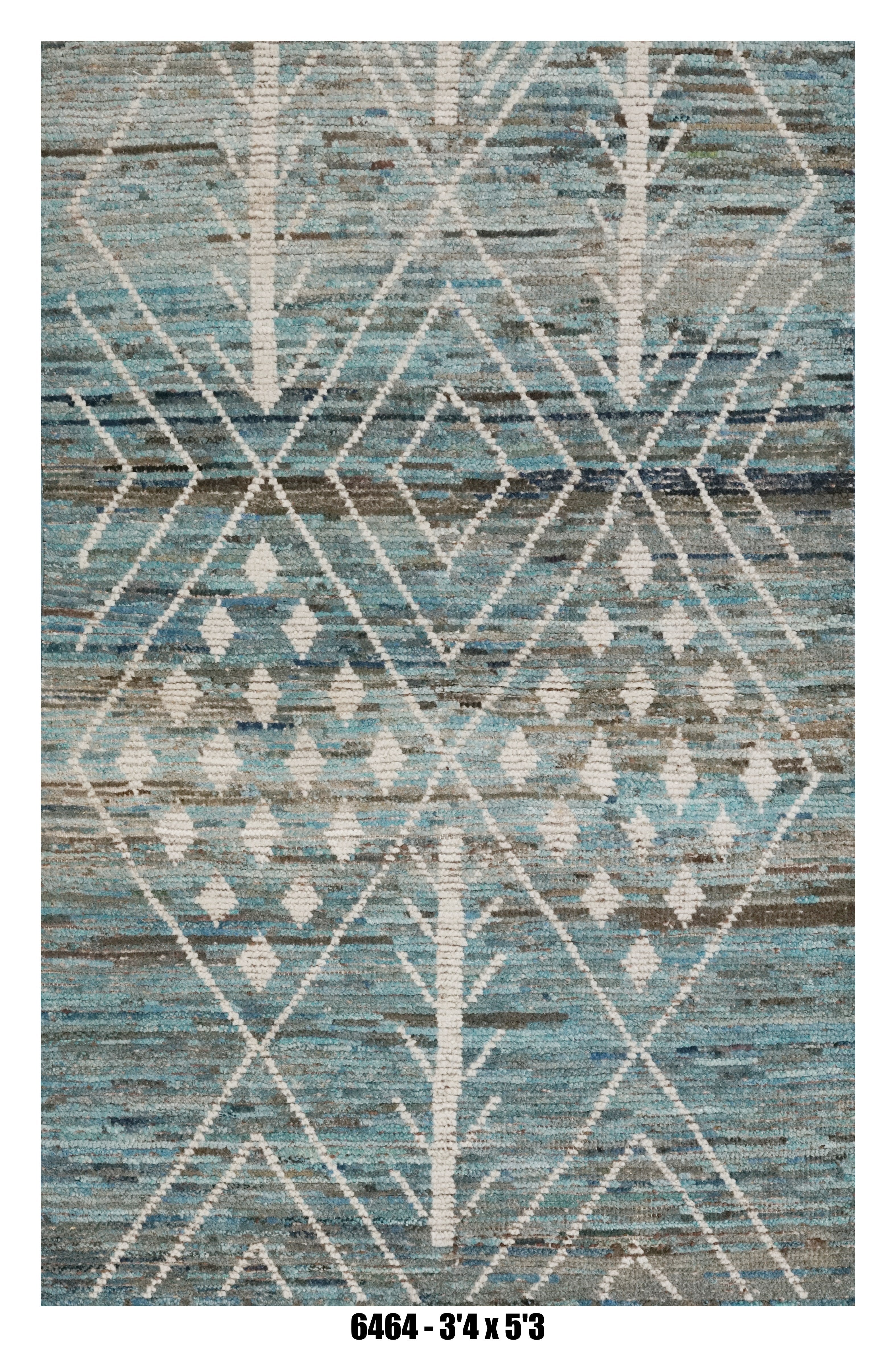 Moroccan Tribal Area Rug 3'4" x 5'3" | Blue Grey Ivory Diamond Pattern