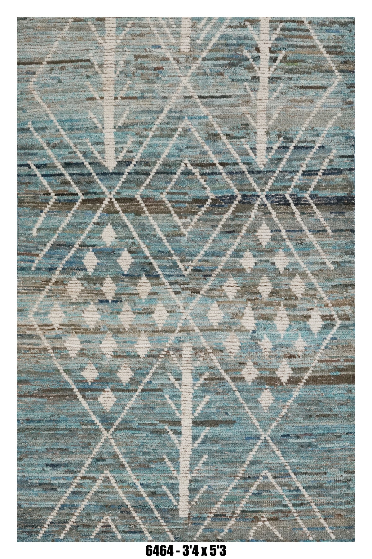 Moroccan Tribal Area Rug 3'4" x 5'3" | Blue Grey Ivory Diamond Pattern