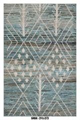 Moroccan Tribal Area Rug 3'4" x 5'3" | Blue Grey Ivory Diamond Pattern
