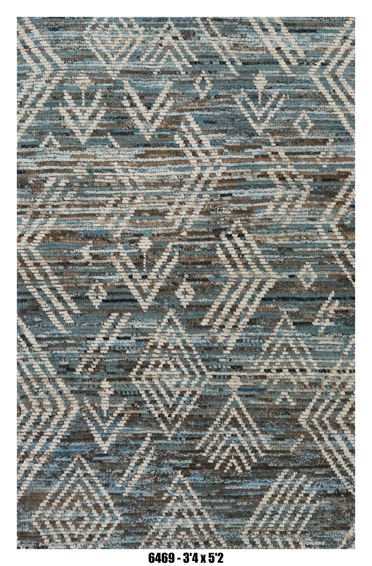 Moroccan Area Rug 3'4" x 5'2"| Geometric Diamond Pattern in Blue & Ivory