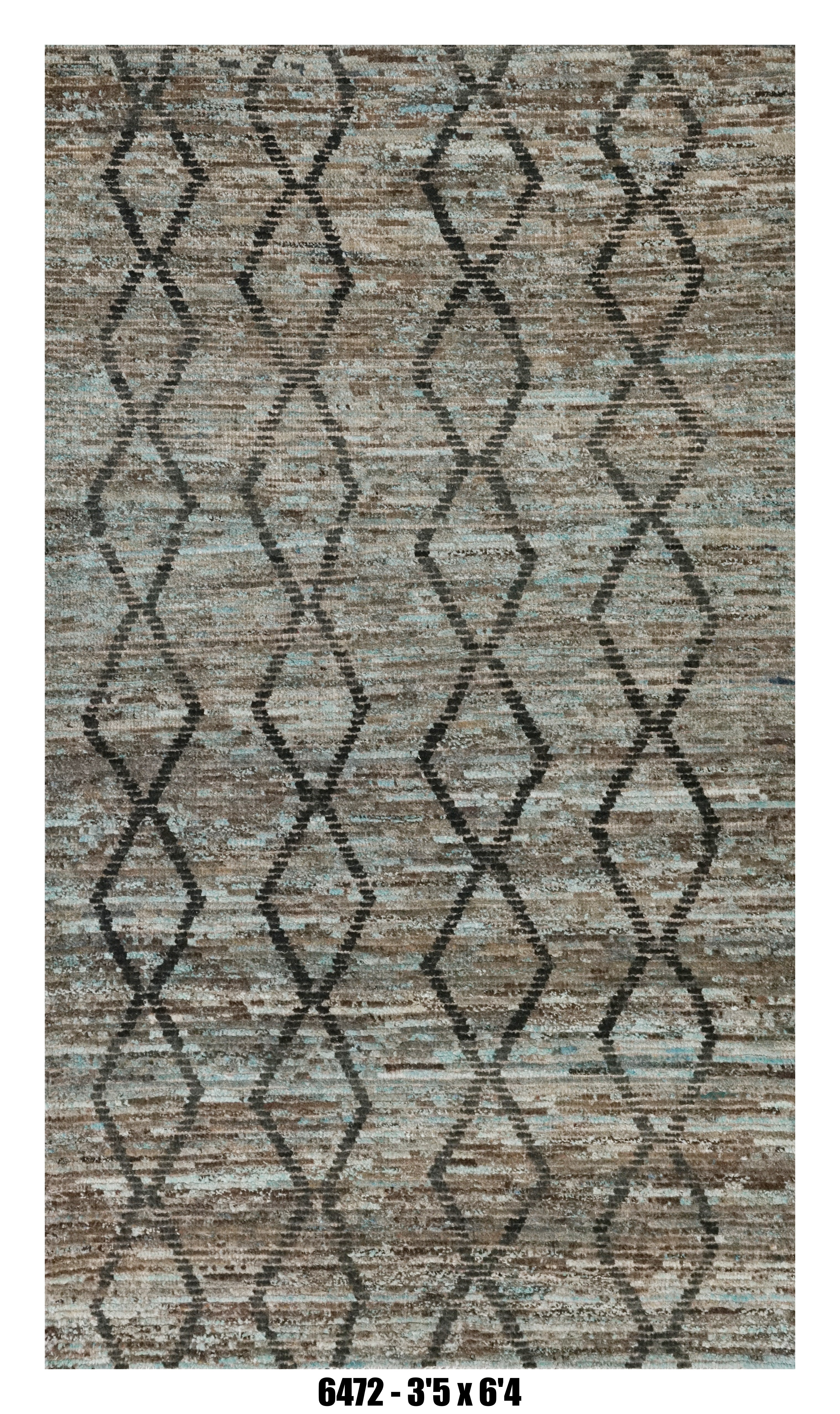 Moroccan Diamond Runner Rug 3'5" x 6'4"  | Blue Taupe Charcoal Lattice Pattern