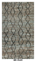 Moroccan Diamond Runner Rug 3'5" x 6'4"  | Blue Taupe Charcoal Lattice Pattern