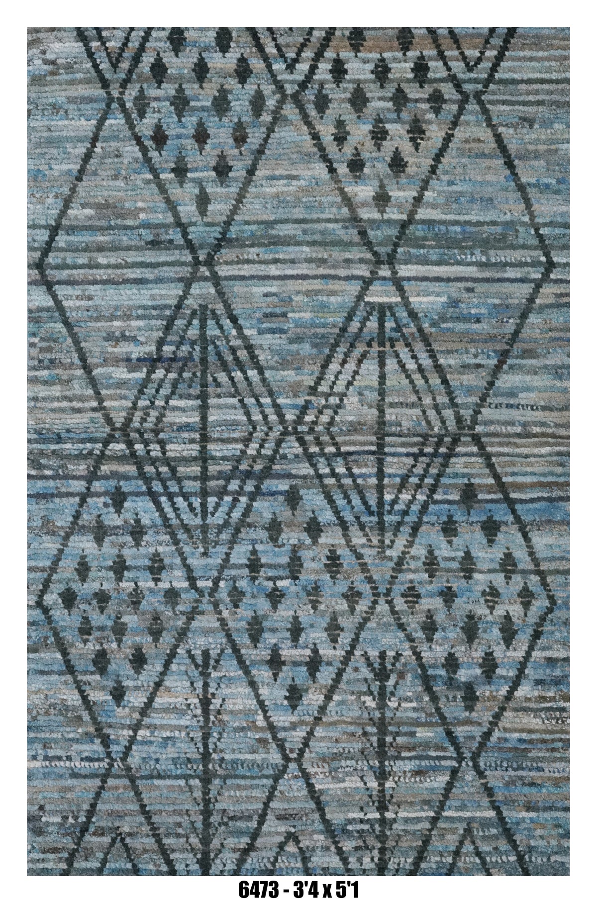 Moroccan Area Rug 3'4" x 5'1" | Geometric Diamond Pattern in Blue & Grey