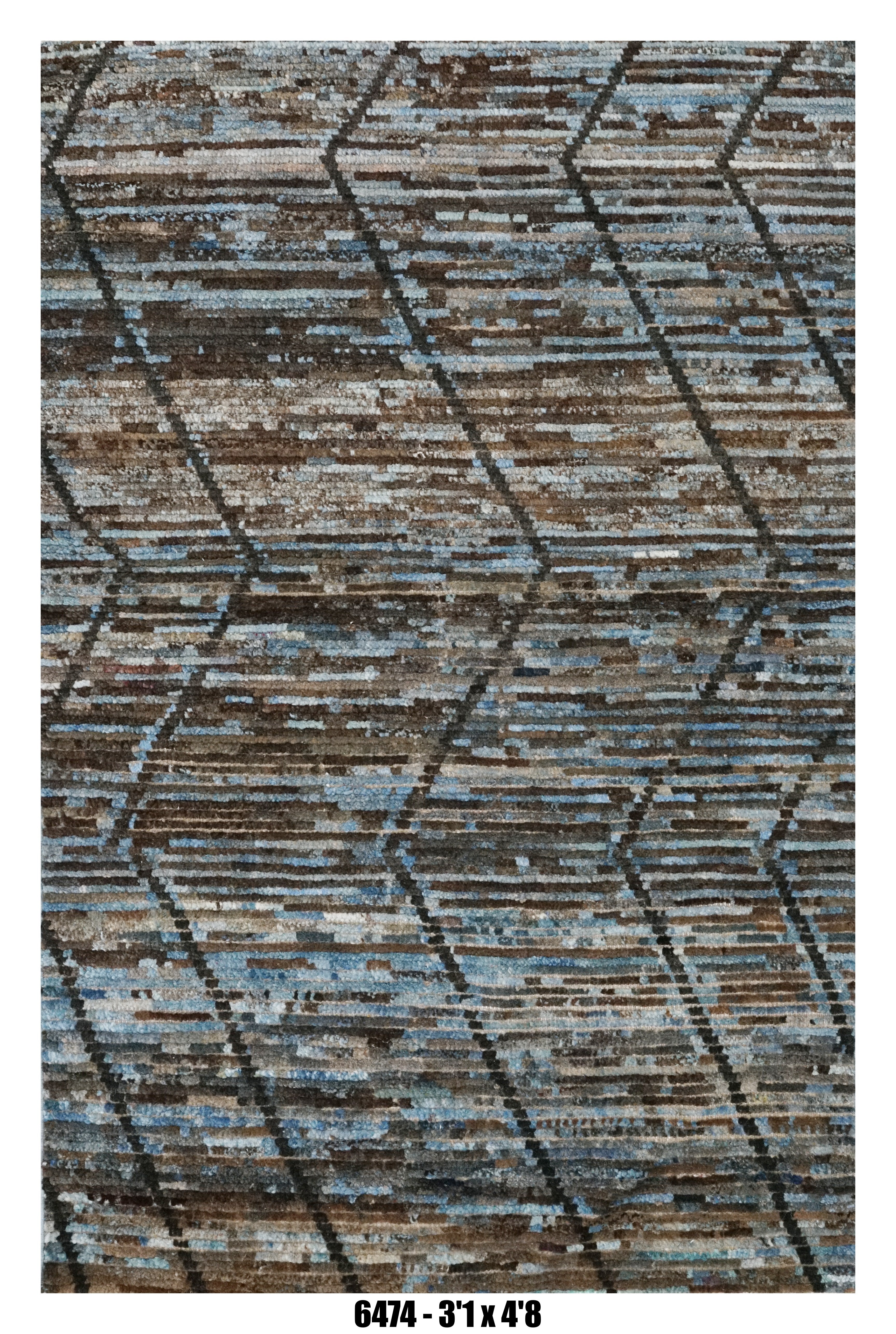 Moroccan Area Rug 3'1" x 4'8" | Geometric Design in Blue & Brown
