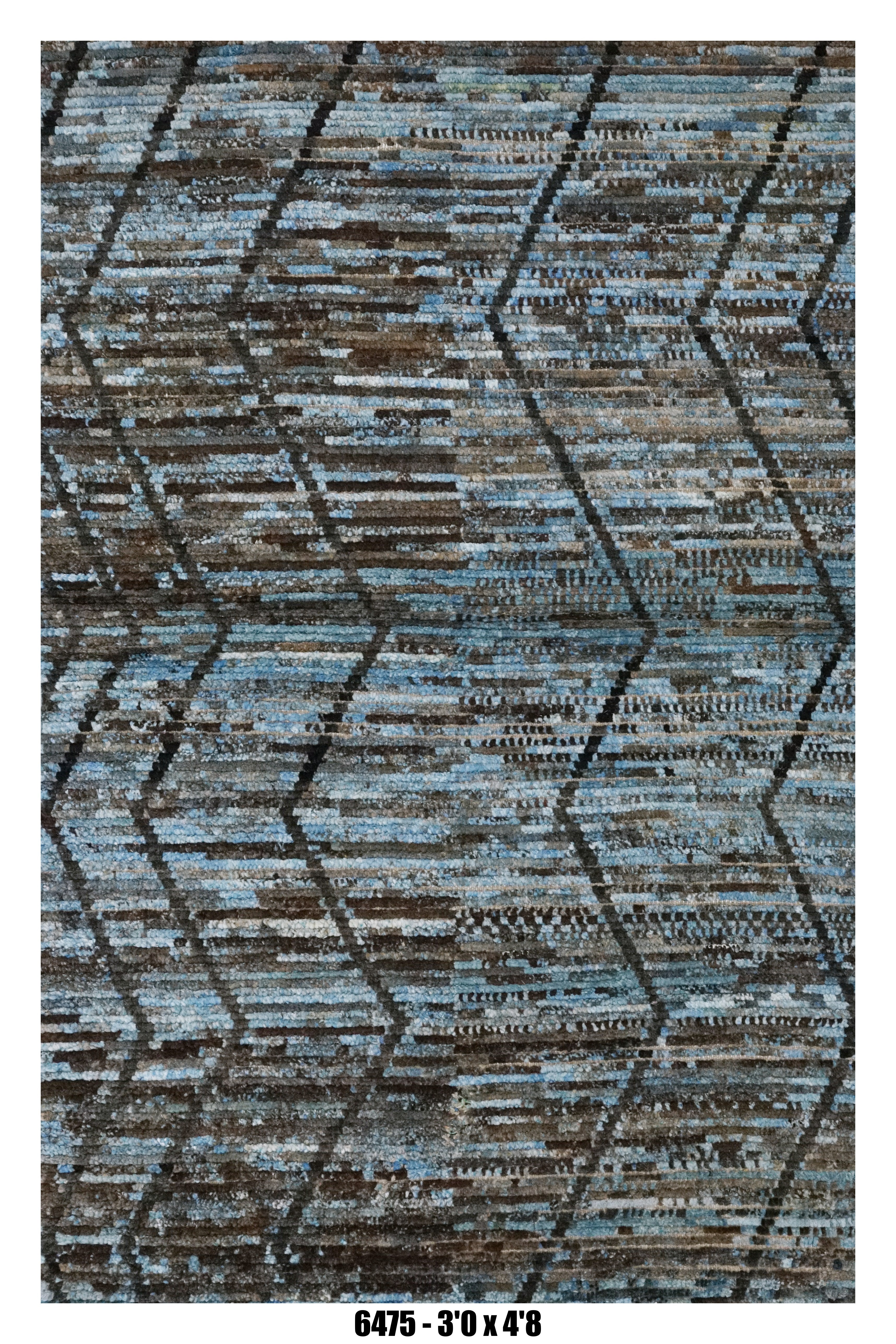 Moroccan Area Rug 3'0" x 4'8" |  Geometric Design in Blue & Brown
