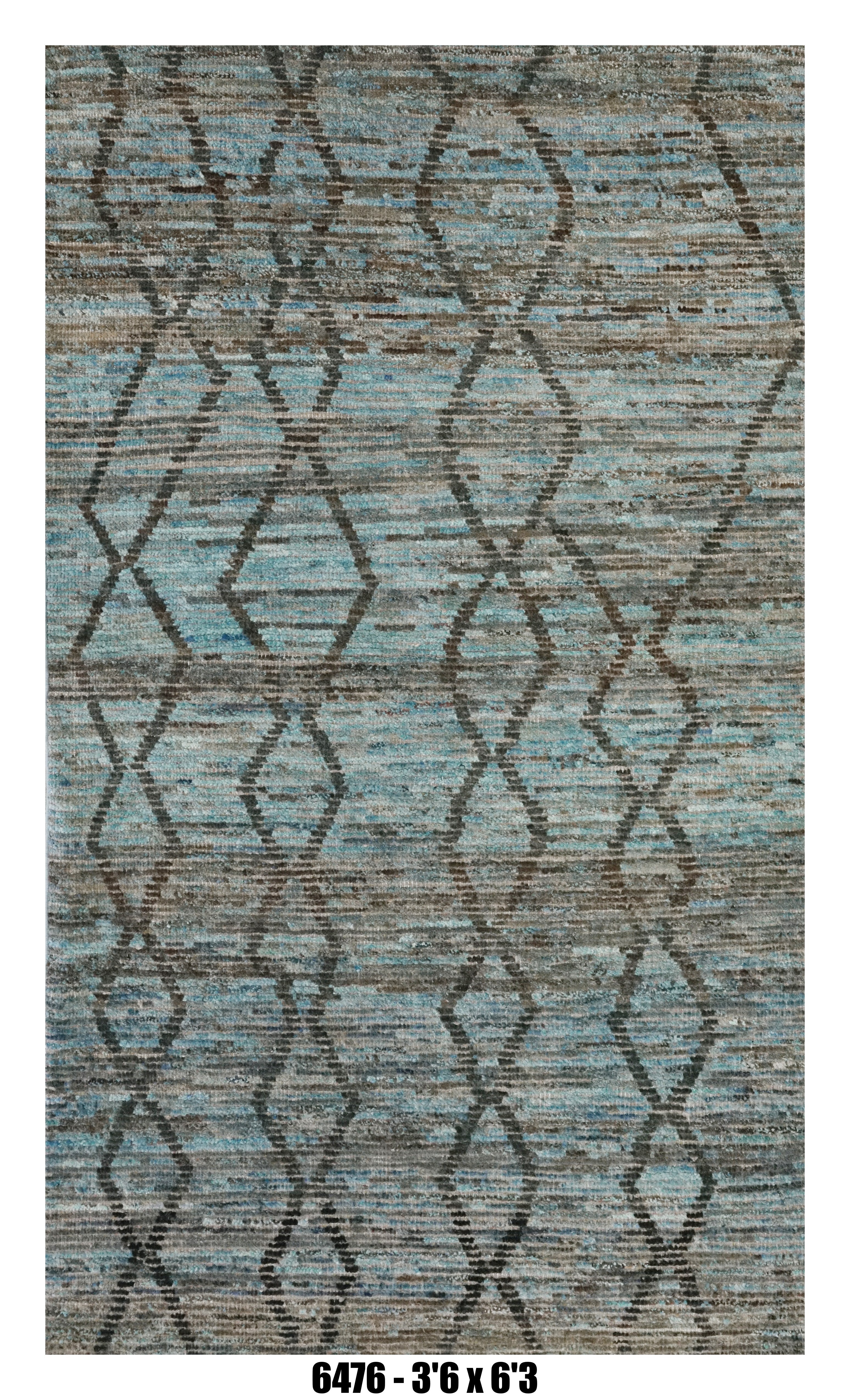 Moroccan Diamond Runner Rug 3'6" x 6'3"  |  Blue Grey Charcoal Lattice Pattern