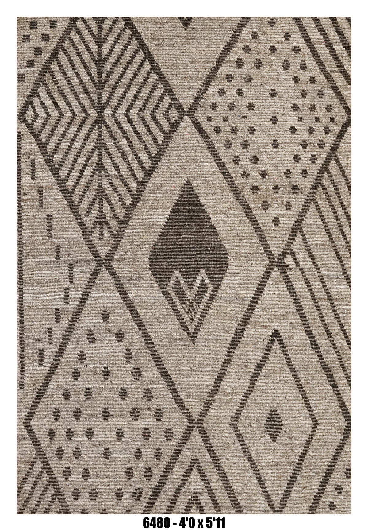 Moroccan Tribal Area Rug 4'0" x 5'11" | Neutral Ivory Brown Diamond Pattern