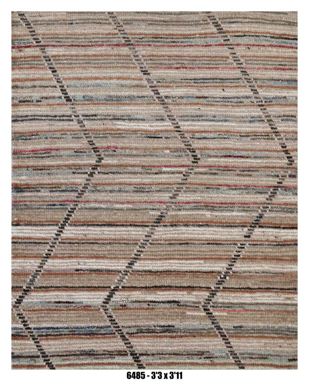 Moroccan Geometric Area Rug 3'3" x 3'11" |  Neutral Striped Lattice Pattern