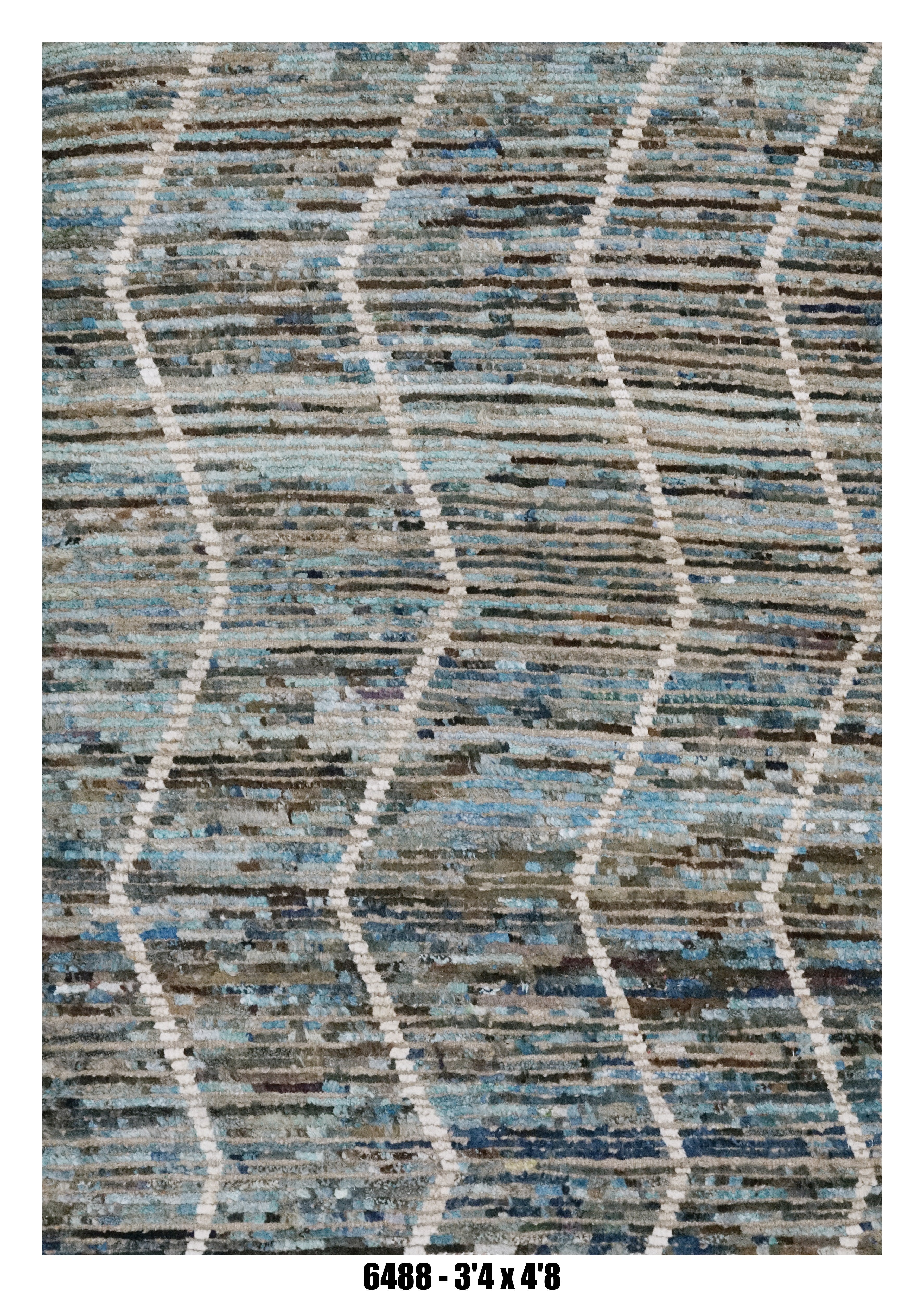Moroccan Geometric Area Rug 3'4" x 4'8" | Blue Multi Lattice Pattern