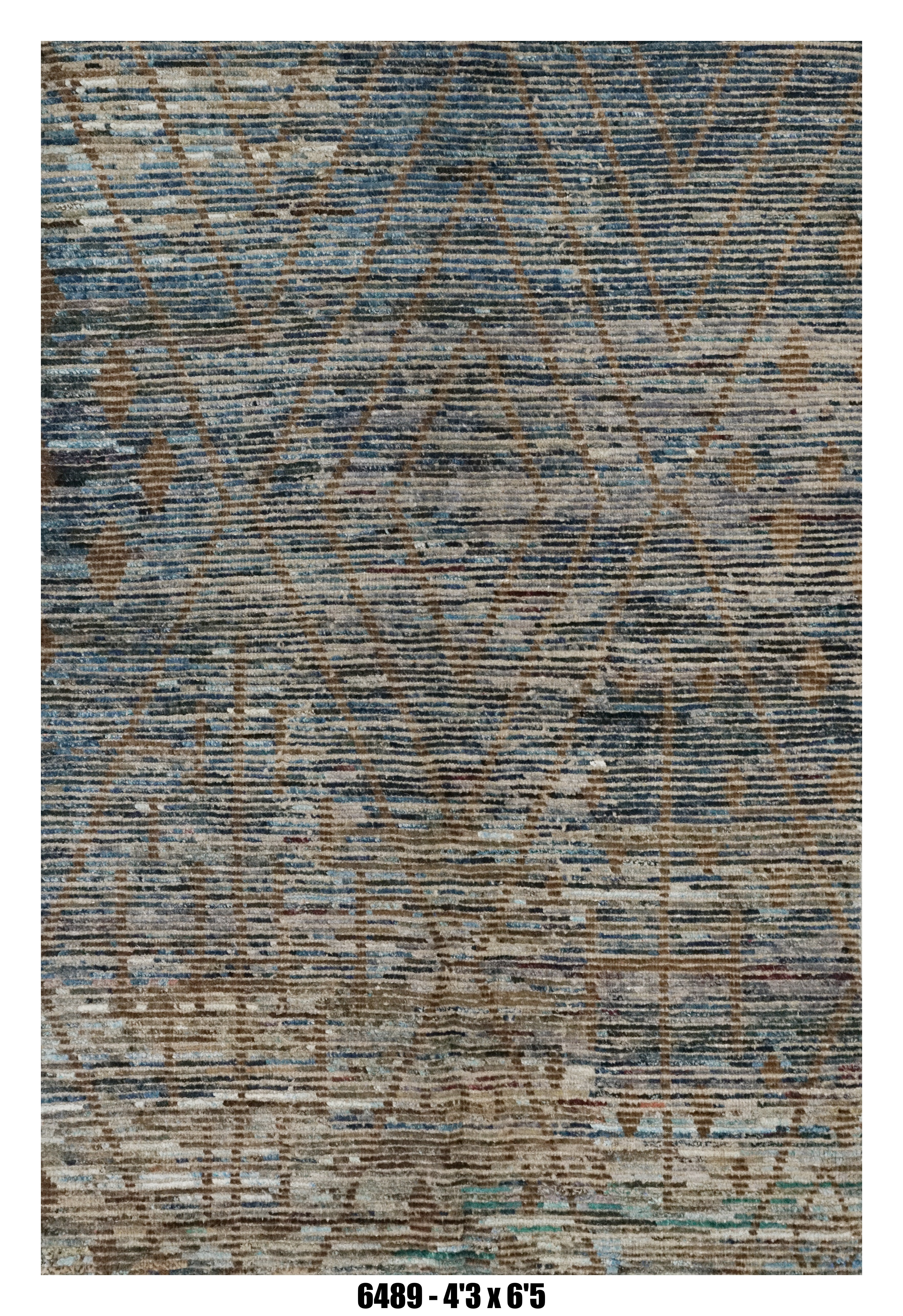 Moroccan Tribal Area Rug 4'3" x 6'5" | Blue Brown Ivory Diamond Pattern