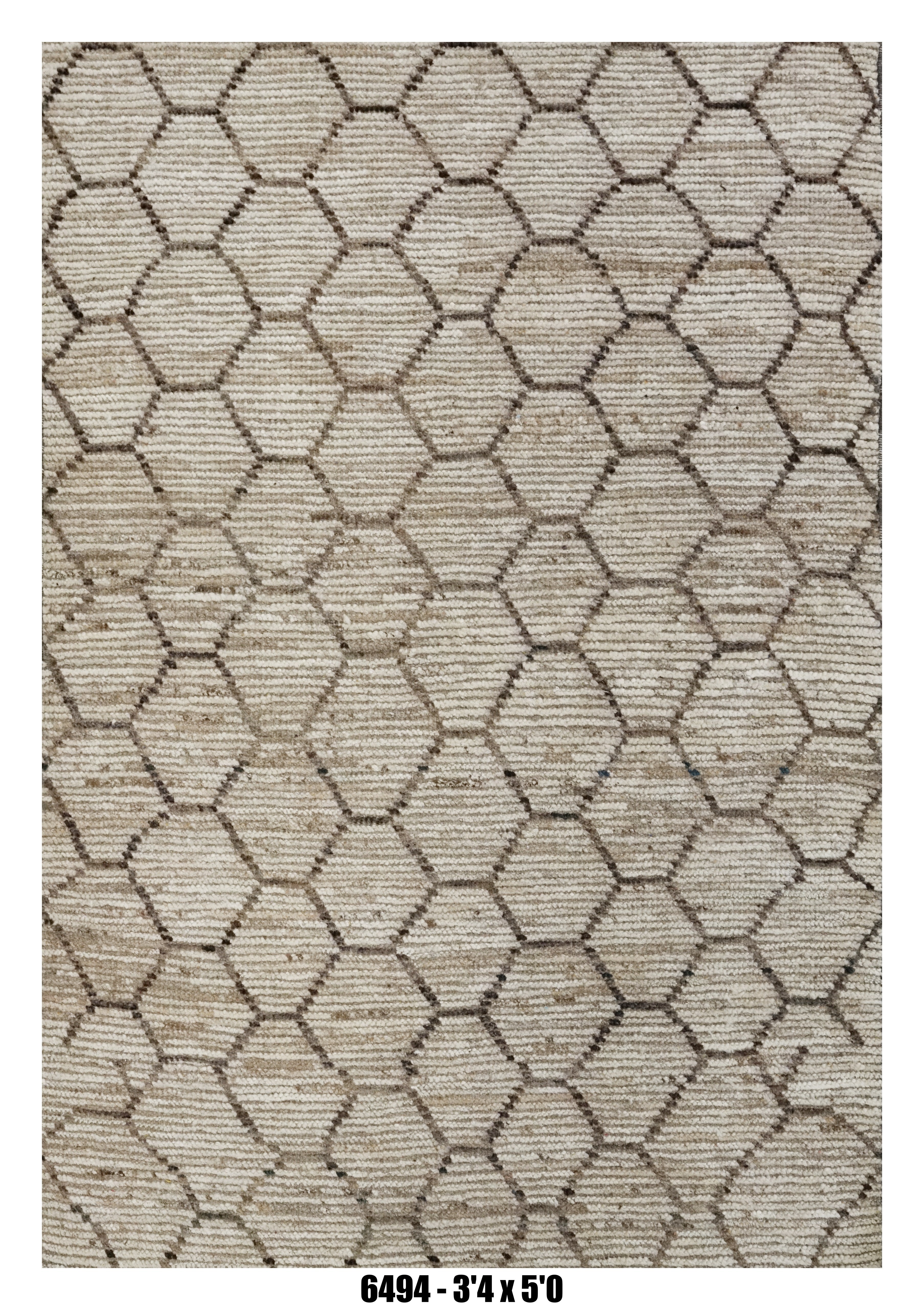 Moroccan Geometric Area Rug 3'4" x 5'0"  |  Neutral Honeycomb Pattern