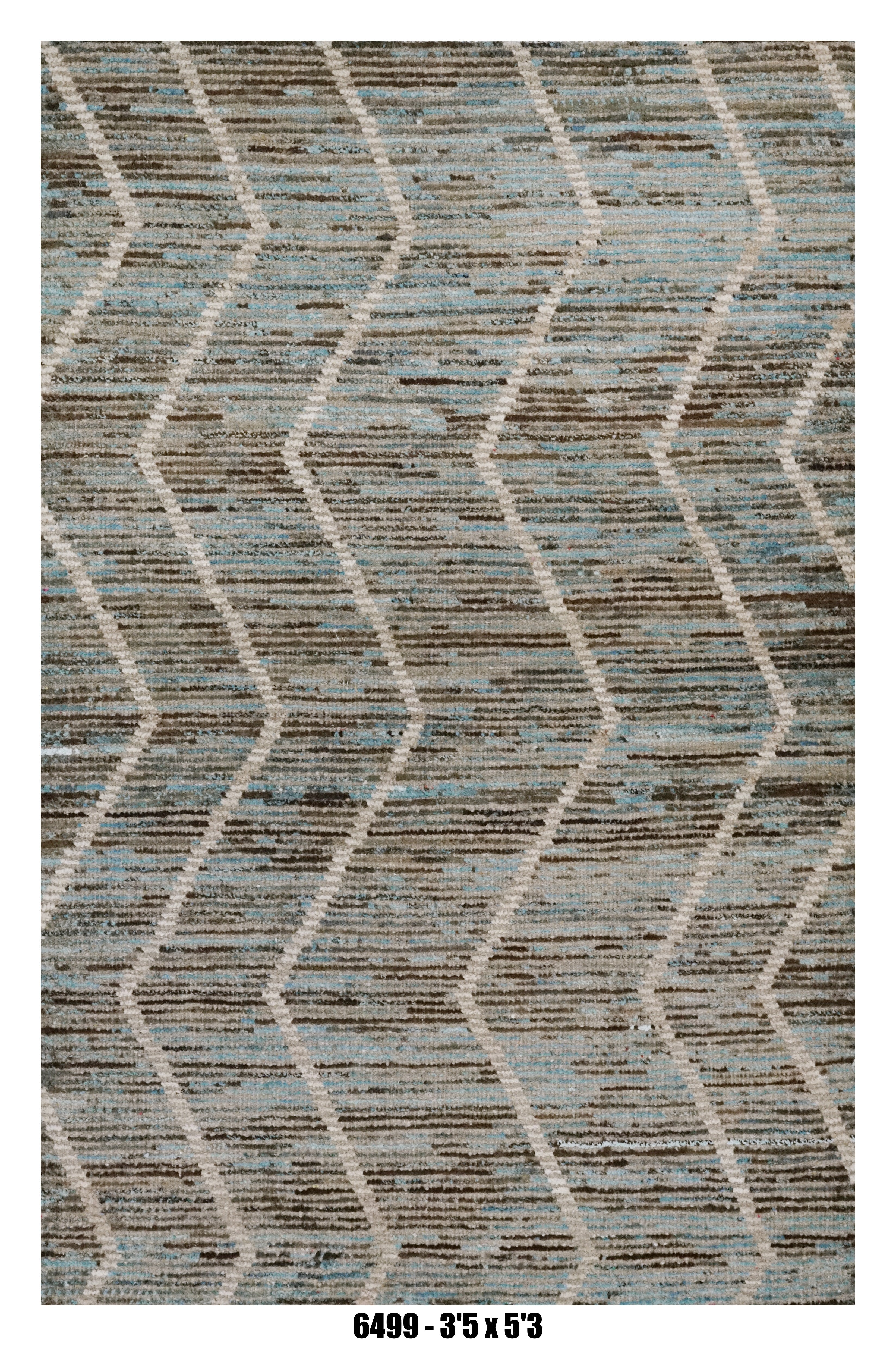 Moroccan Geometric Area Rug 3'5" x 5'3" |  Blue Multi Chevron Lattice Pattern