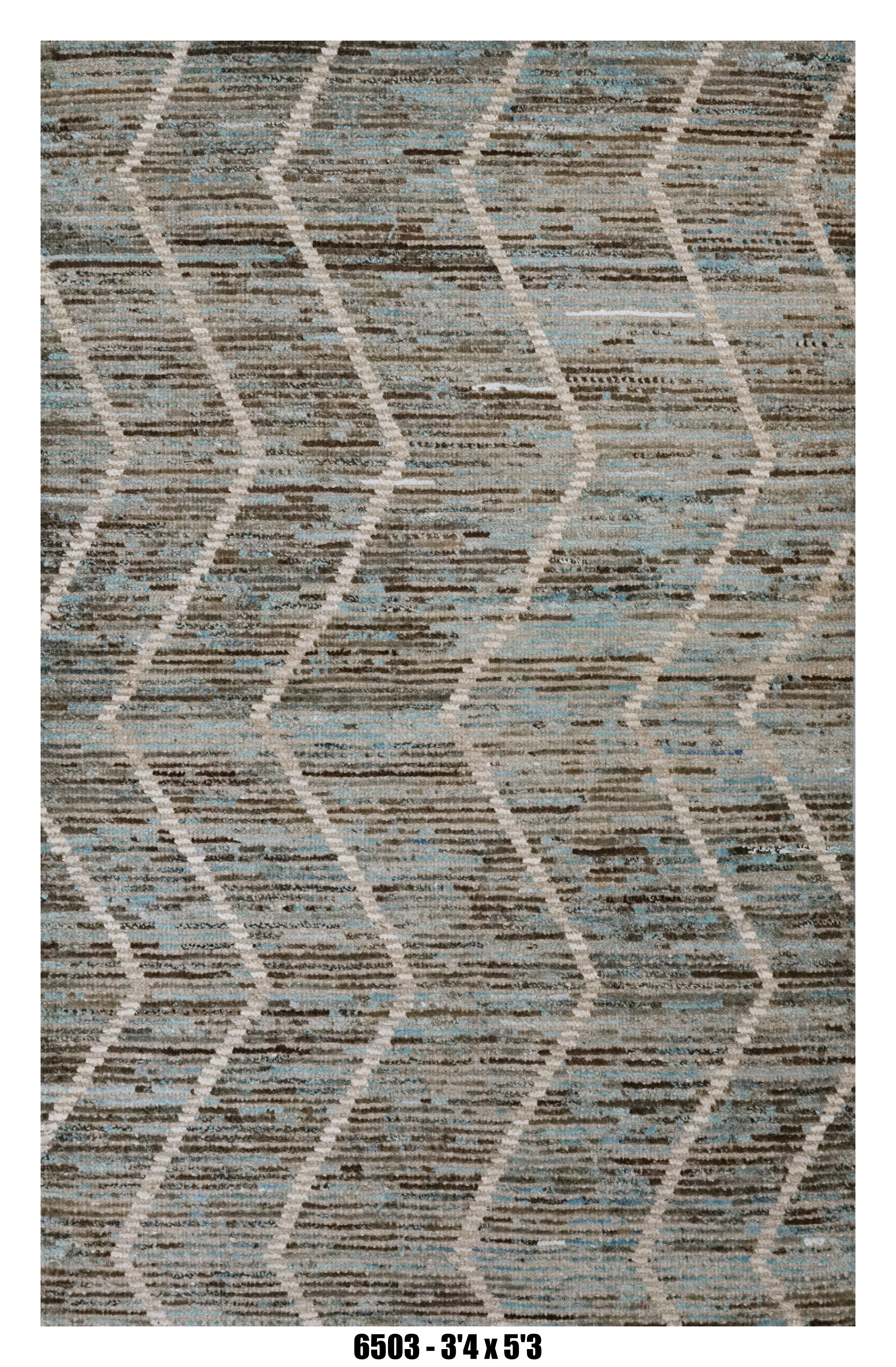 Moroccan Geometric Area Rug 3'4" x 5'3" | Blue Multi Chevron Lattice Pattern