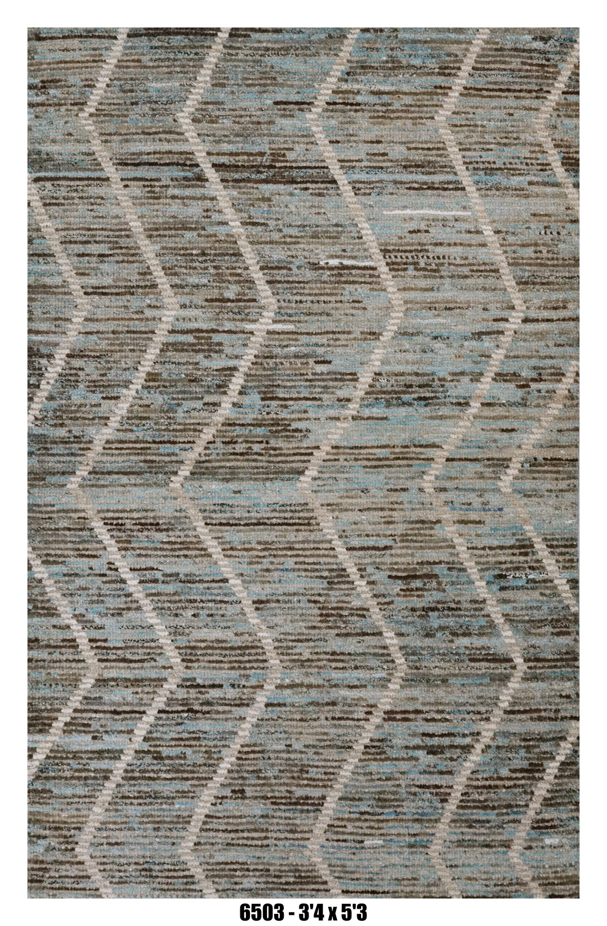 Moroccan Geometric Area Rug 3'4" x 5'3" | Blue Multi Chevron Lattice Pattern