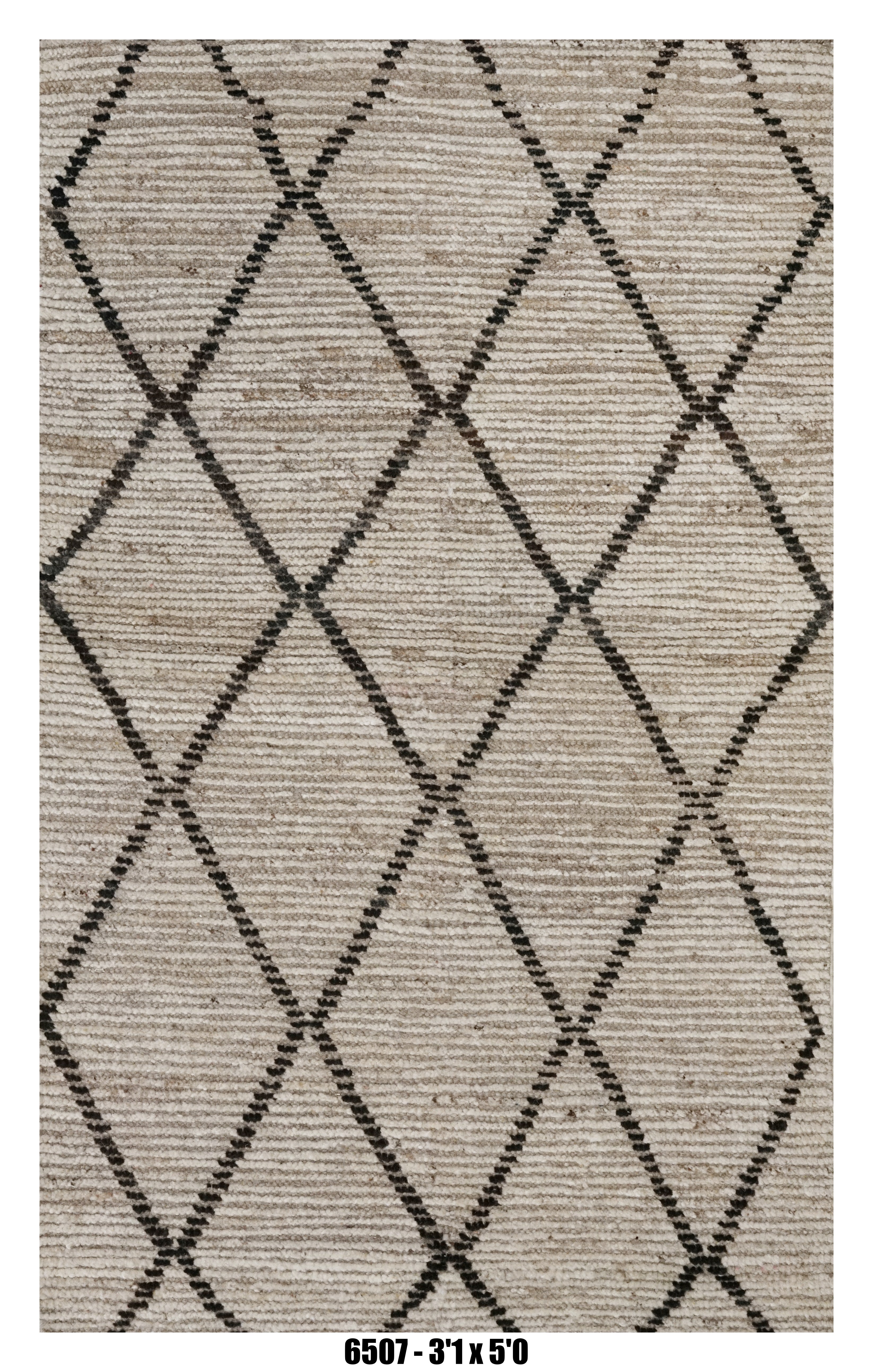 Moroccan Diamond Area Rug 3'1" x 5'0" |  Neutral Ivory Black Lattice Pattern