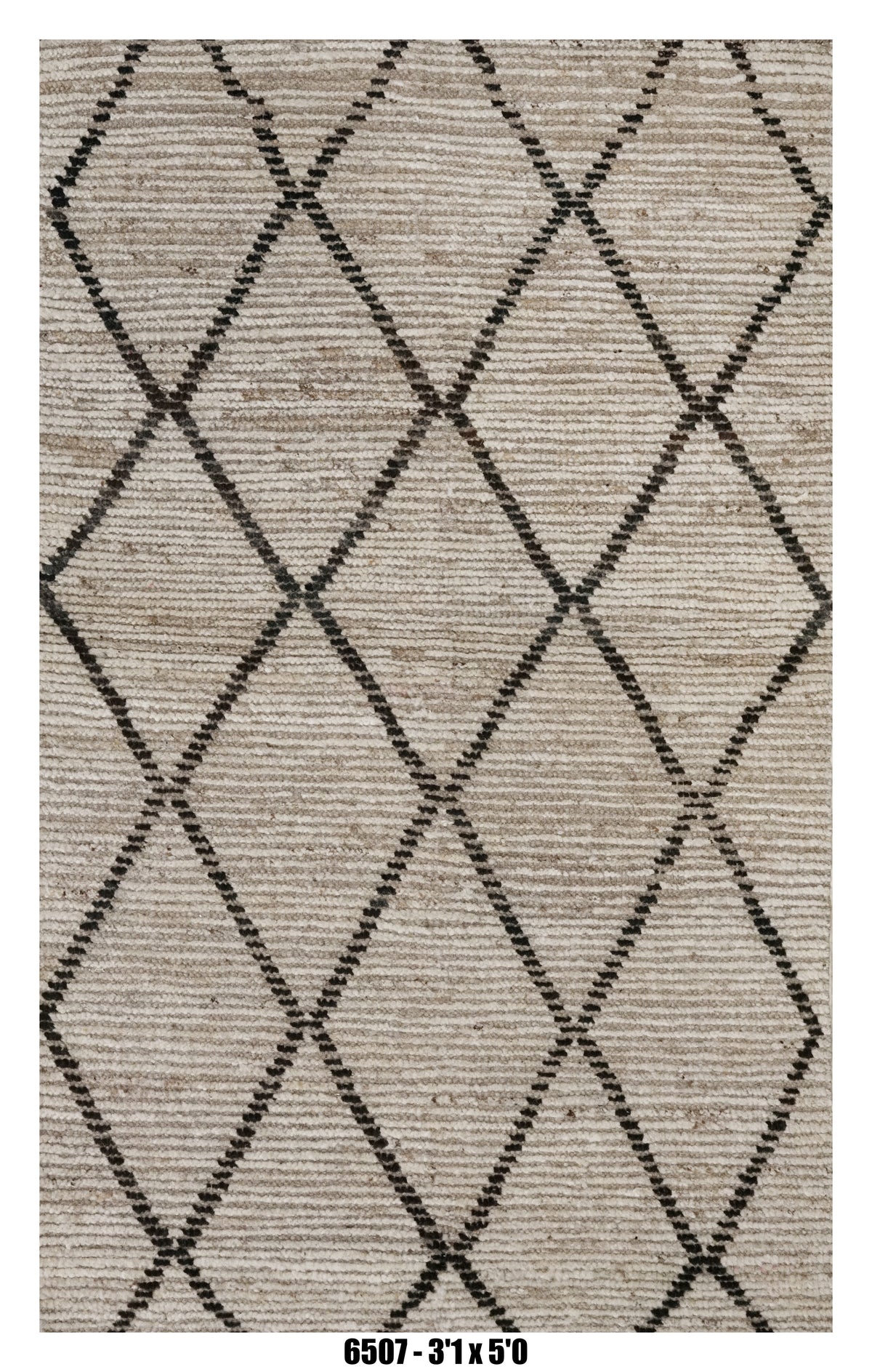 Moroccan Diamond Area Rug 3'1" x 5'0" |  Neutral Ivory Black Lattice Pattern