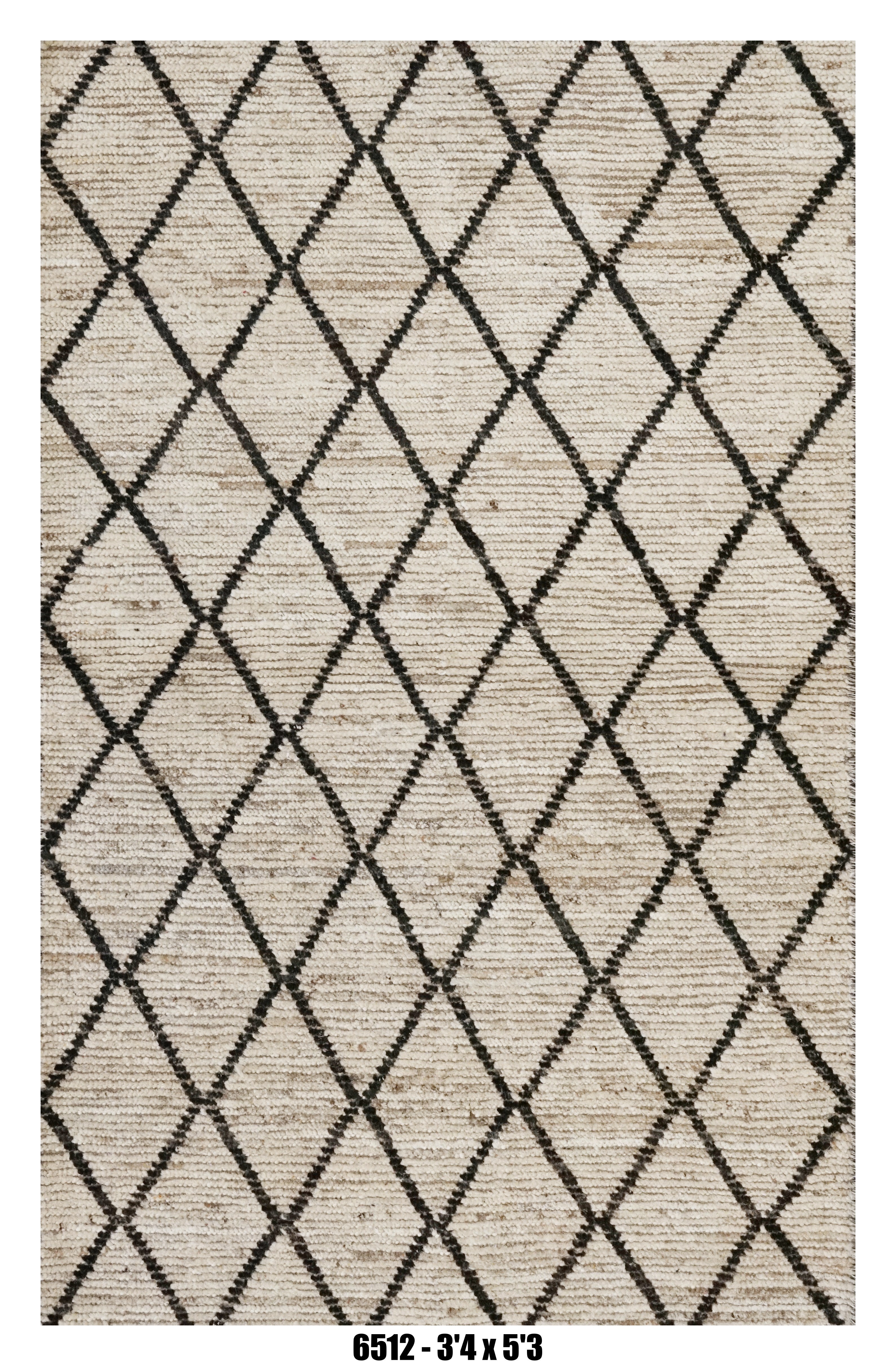 Moroccan Diamond Area Rug 3'4" x 5'3" | Neutral Ivory Black Lattice Pattern