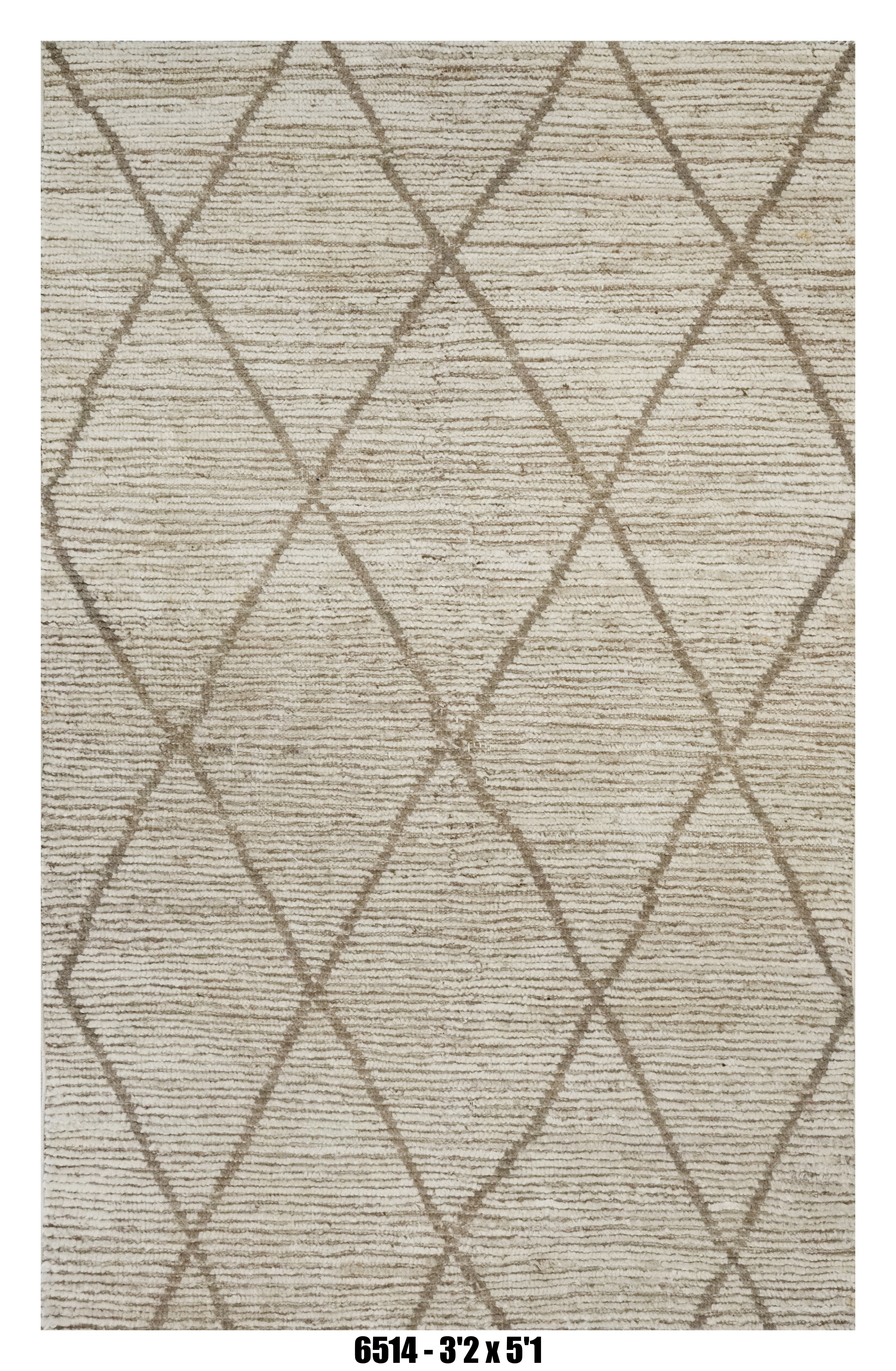 Moroccan Diamond Area Rug 3'2" x 5'1" | Neutral Ivory Beige Lattice Pattern