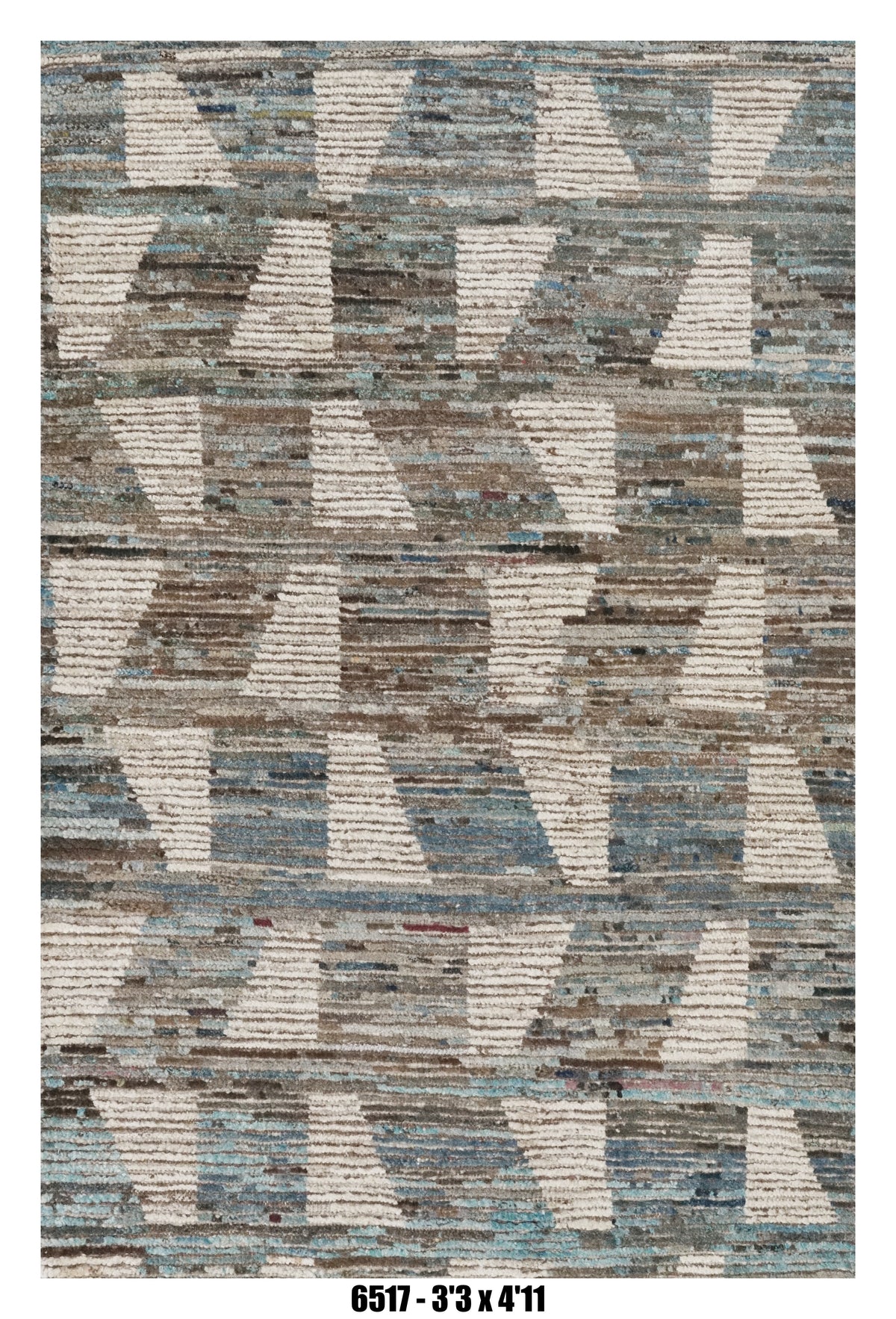 Moroccan Tribal Area Rug 3'3" x 4'11" | Blue Multi Block Pattern