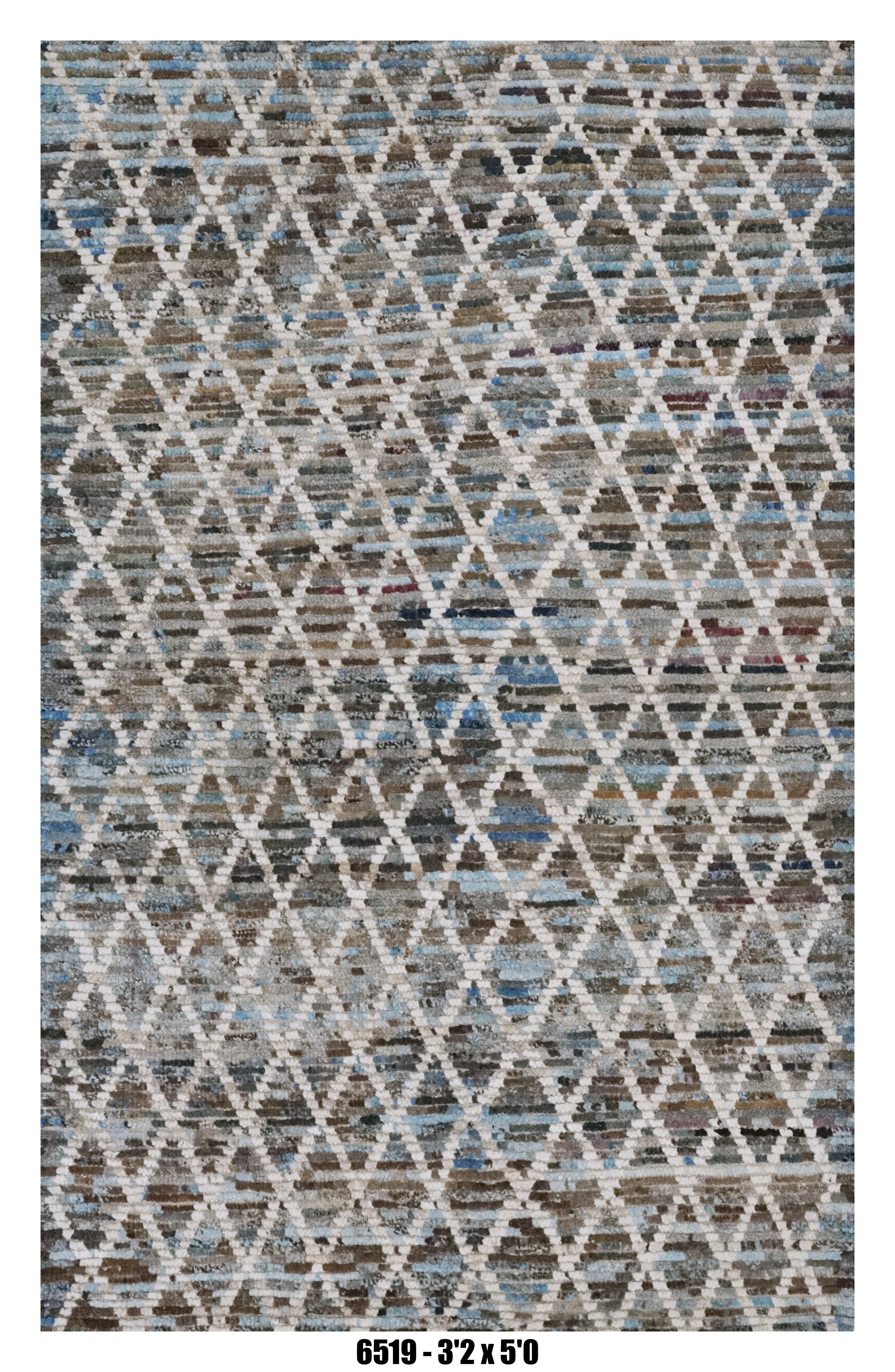 Moroccan Geometric Area Rug 3'2" x 5'0" |  Blue Grey Diamond Trellis Pattern