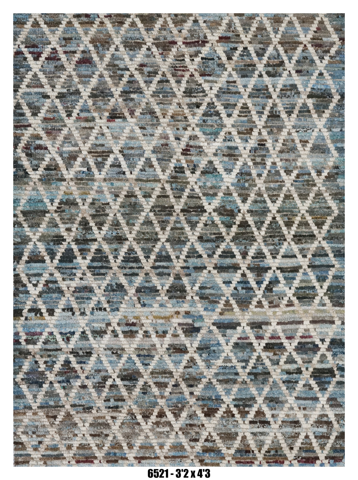 Moroccan Geometric Area Rug 3'2" x 4'3" | Blue Grey Diamond Trellis Pattern