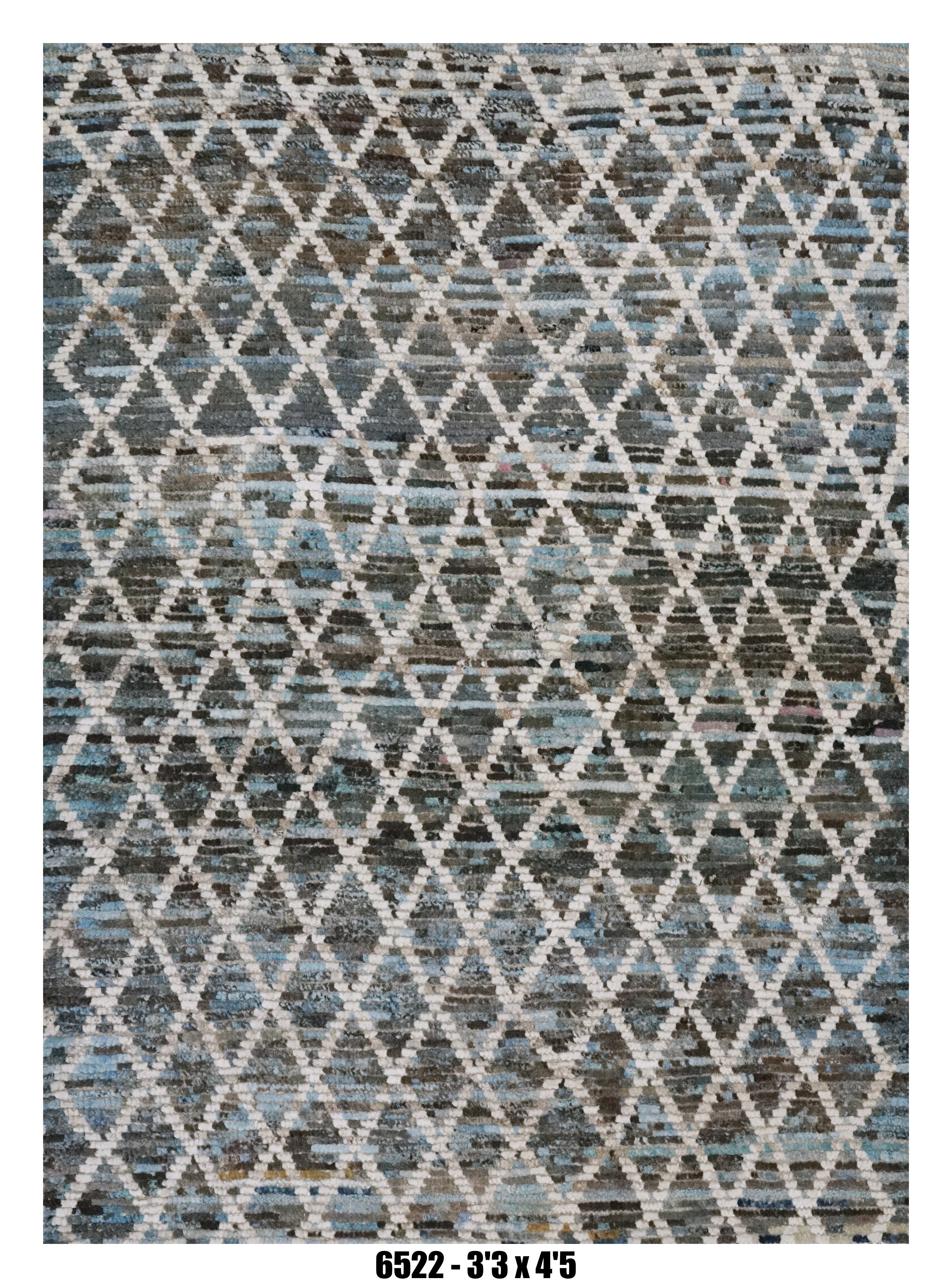 Moroccan Geometric Area Rug 3'3" x 4'5" | Blue Grey Diamond Trellis Pattern
