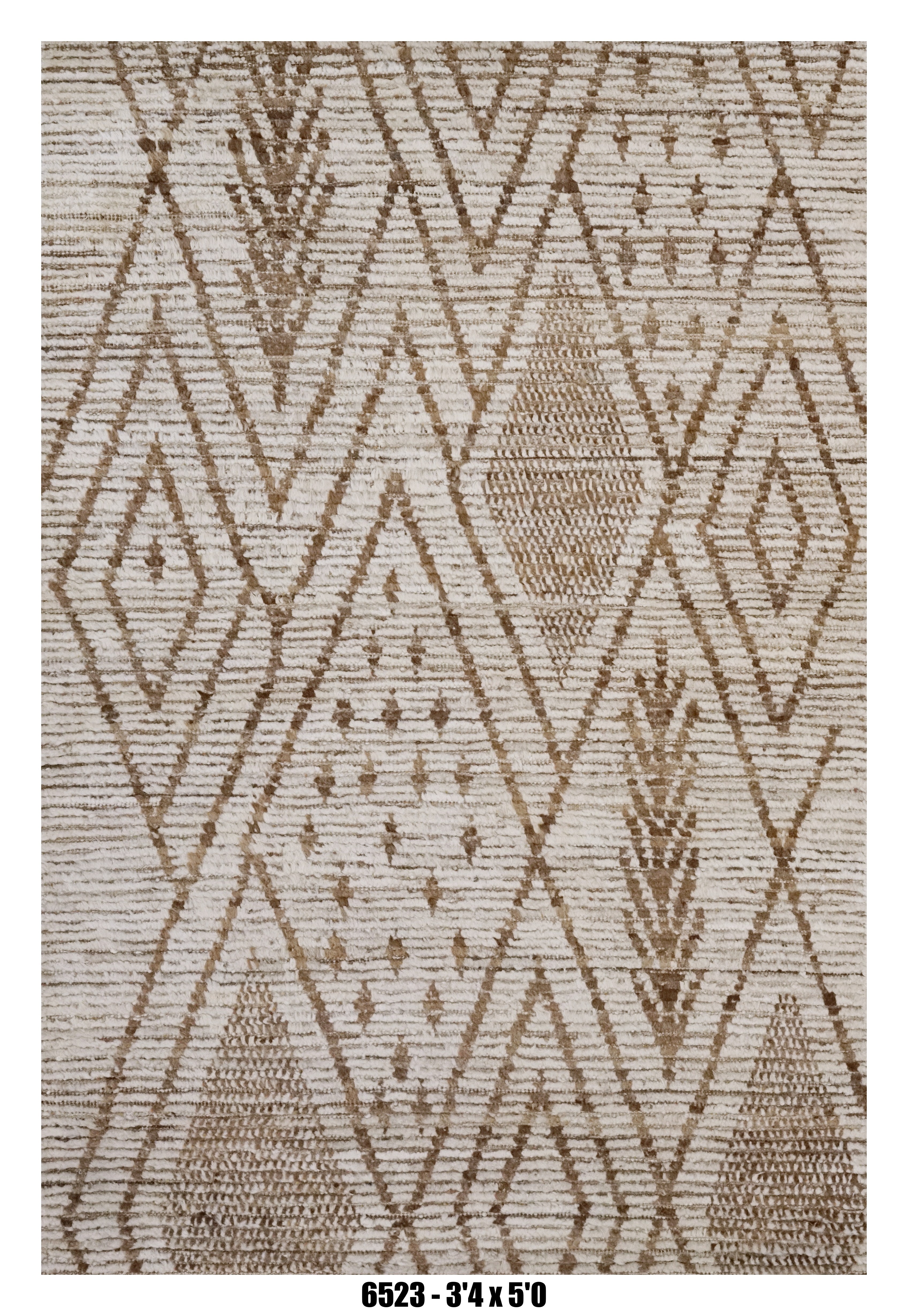 Moroccan Tribal Area Rug 3'4" x 5'0" – Neutral Ivory Taupe Diamond Pattern