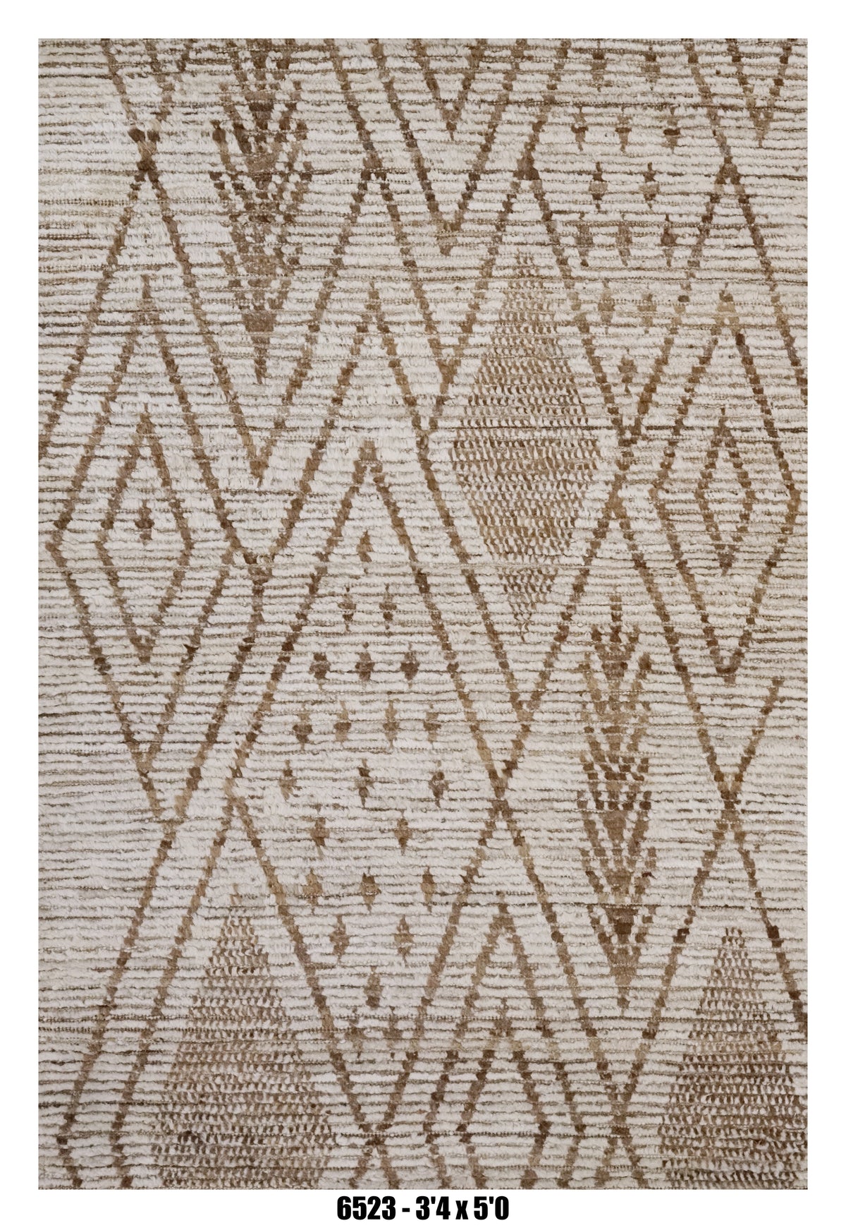 Moroccan Tribal Area Rug 3'4" x 5'0" – Neutral Ivory Taupe Diamond Pattern