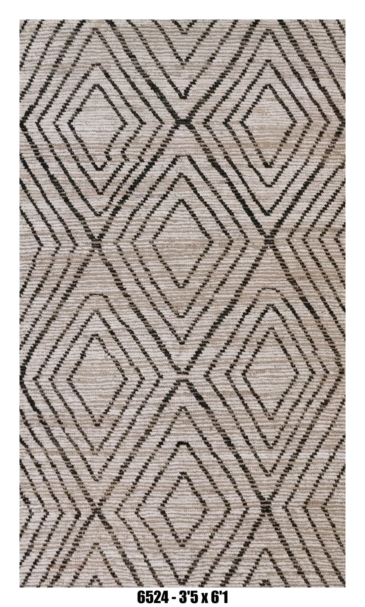 Moroccan Diamond Runner Rug 3'5" x 6'1" | Neutral Ivory Black Geometric Pattern
