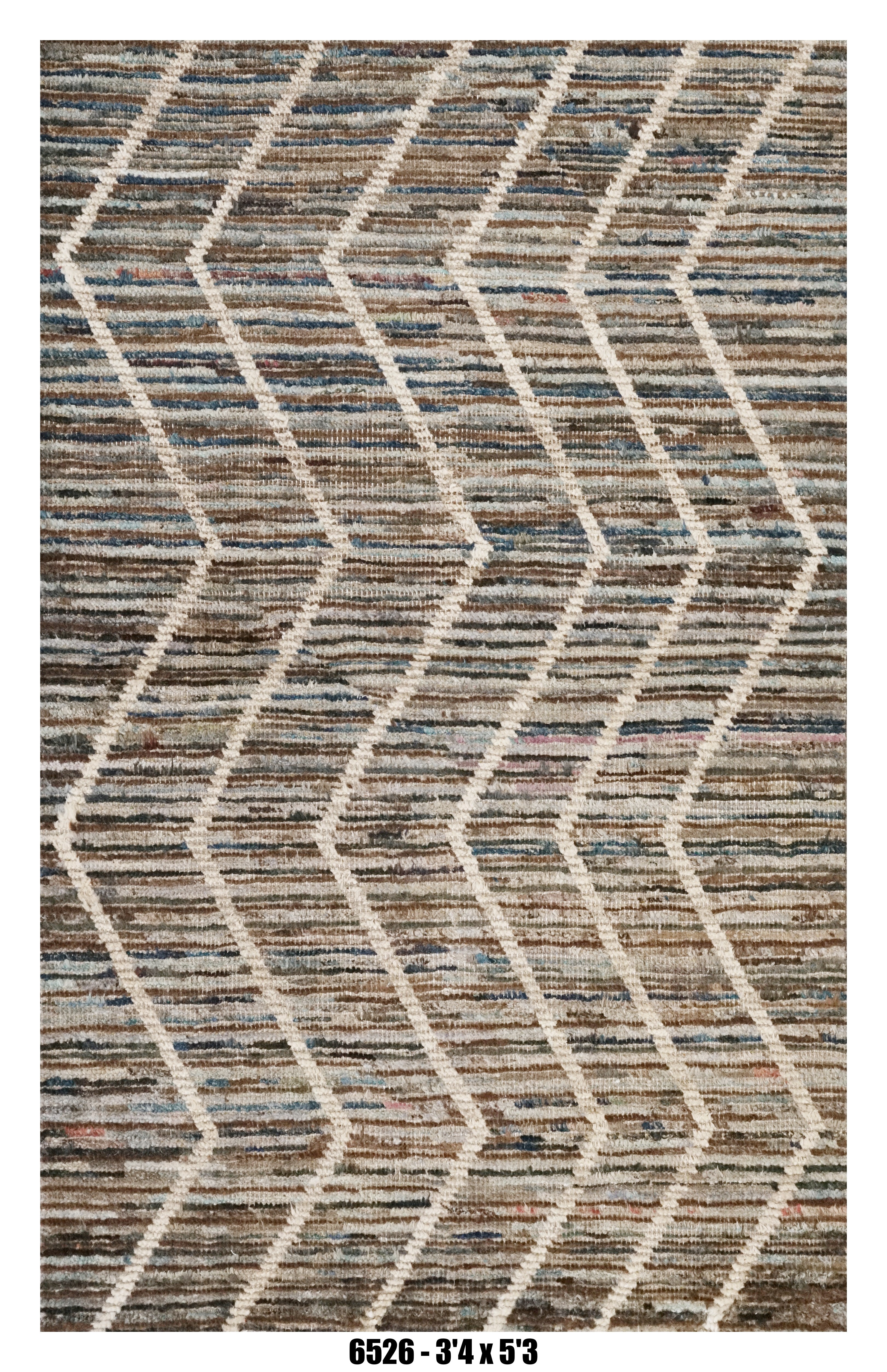 Moroccan Geometric Area Rug 3'4" x 5'3" |  Neutral Multi Chevron Lattice Pattern
