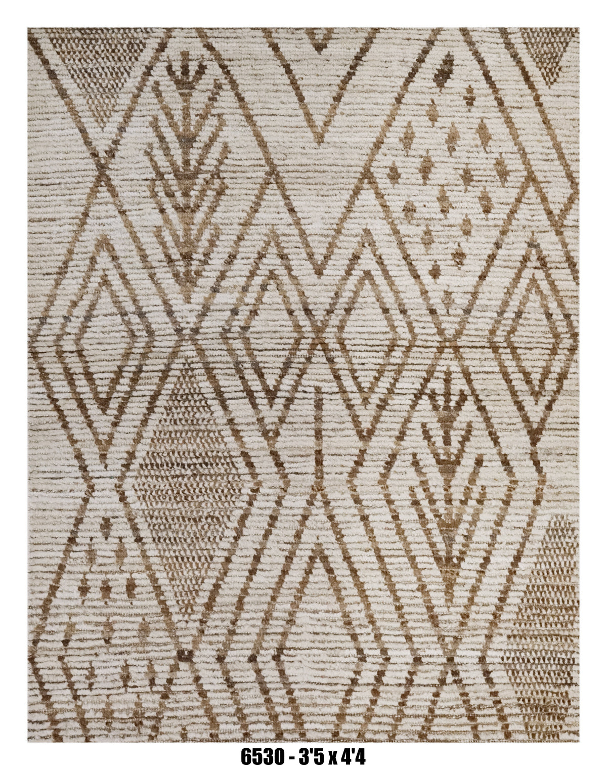 Moroccan Tribal Area Rug 3'5" x 4'4" | Neutral Ivory Taupe Diamond Pattern