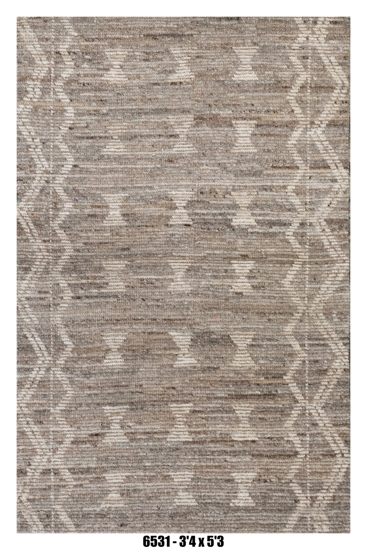 Moroccan Tribal Area Rug 3'4" x 5'3" | Neutral Taupe Ivory Diamond Pattern