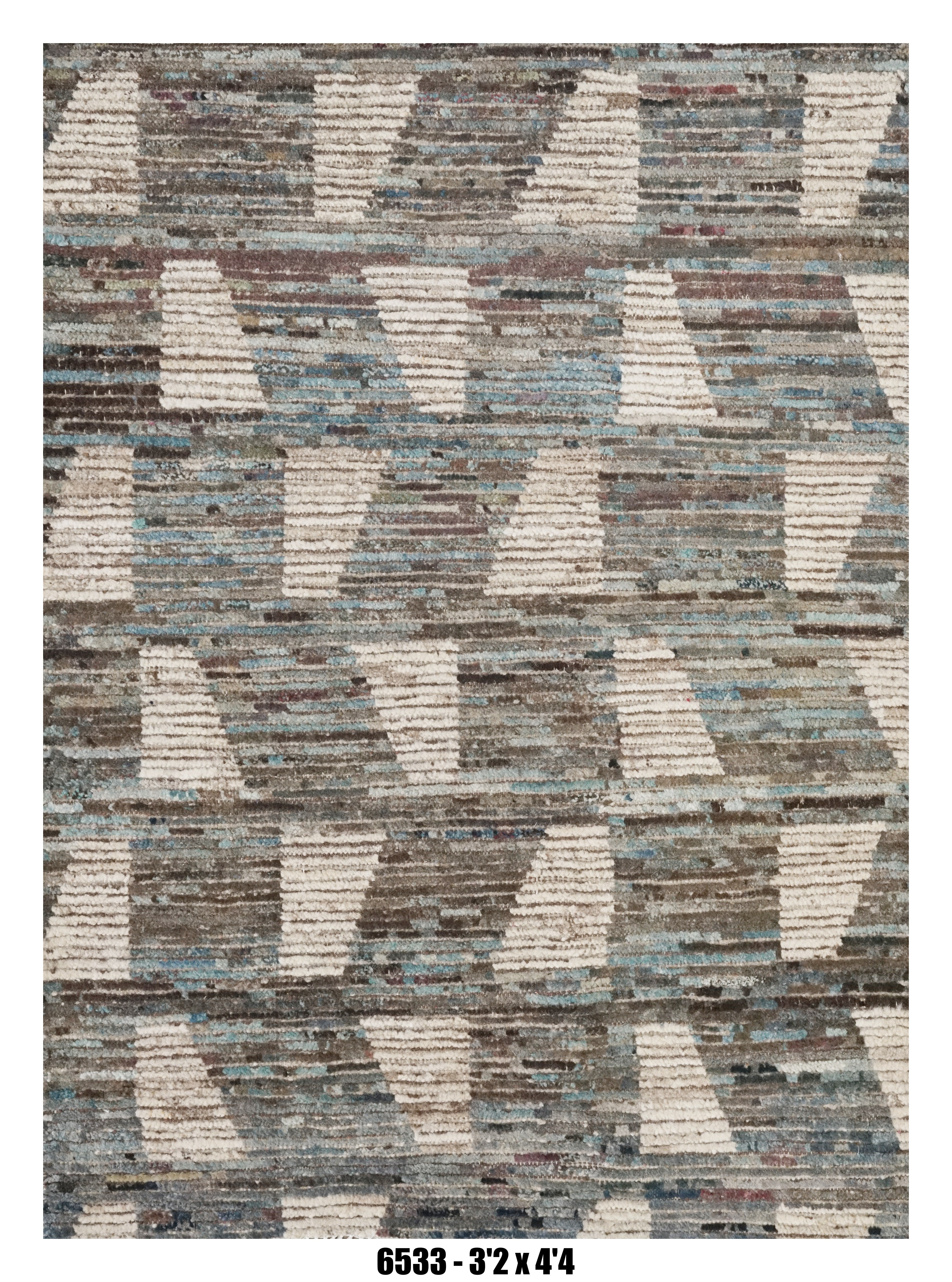 Moroccan Tribal Area Rug 3'2" x 4'4" |  Blue Grey Block Pattern
