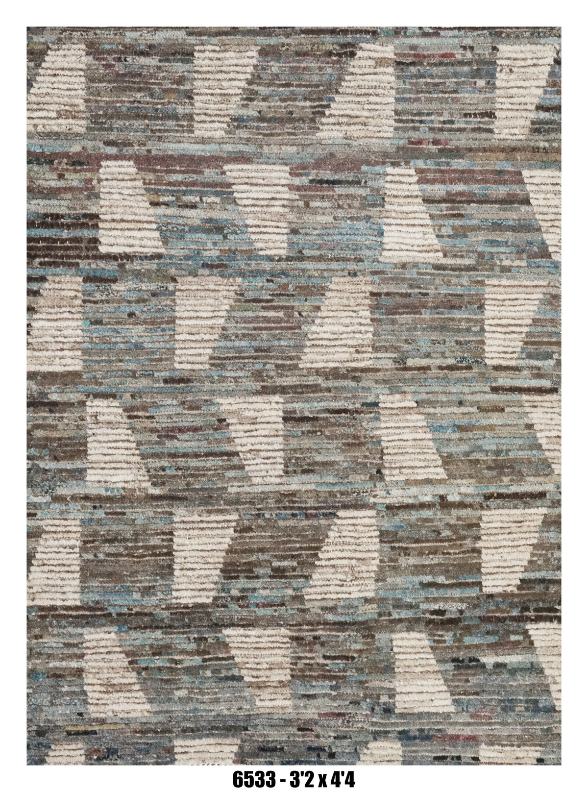 Moroccan Tribal Area Rug 3'2" x 4'4" |  Blue Grey Block Pattern
