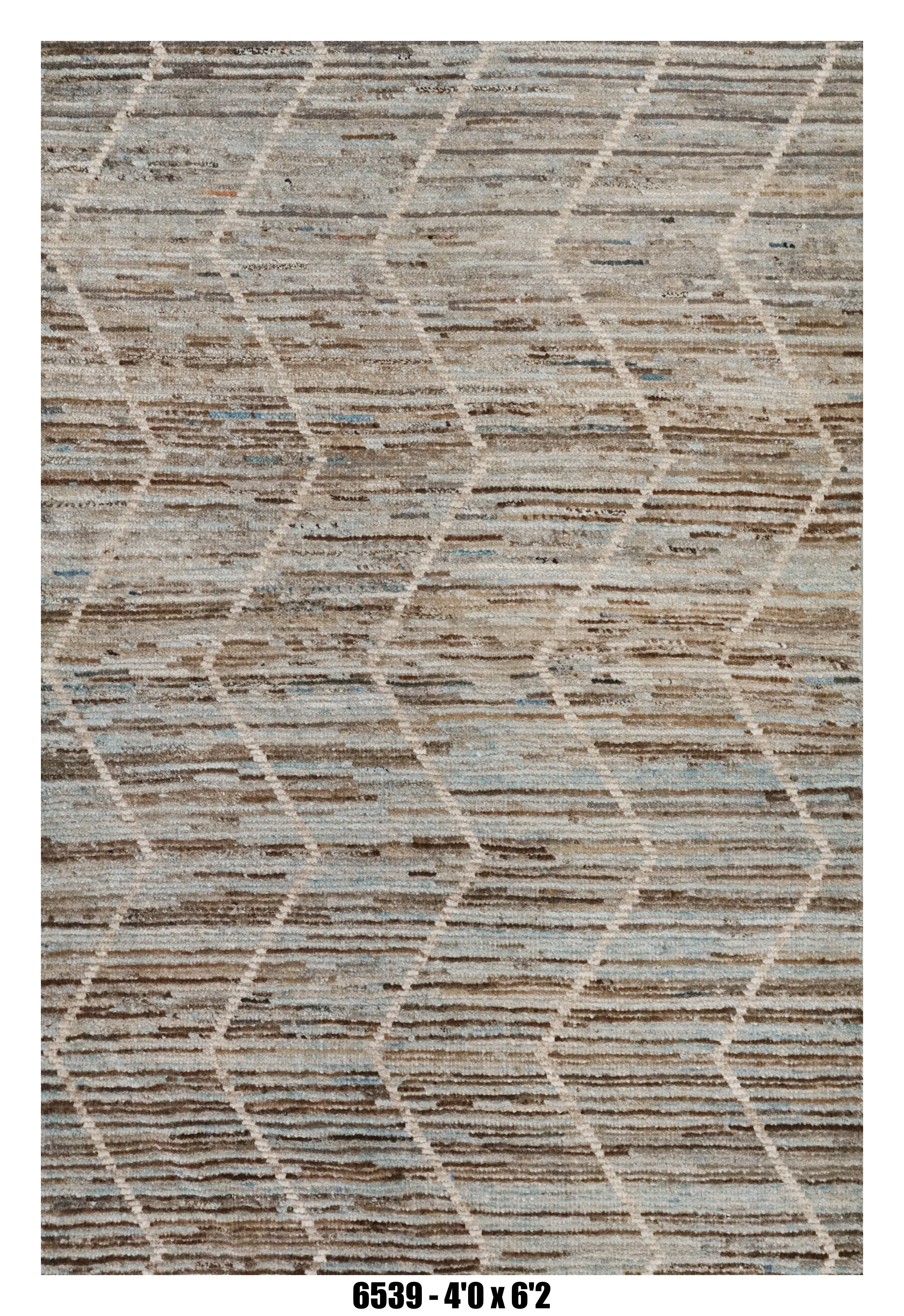 Moroccan Geometric Area Rug 4'0" x 6'2" | Neutral Brown Blue Ivory Lattice Pattern