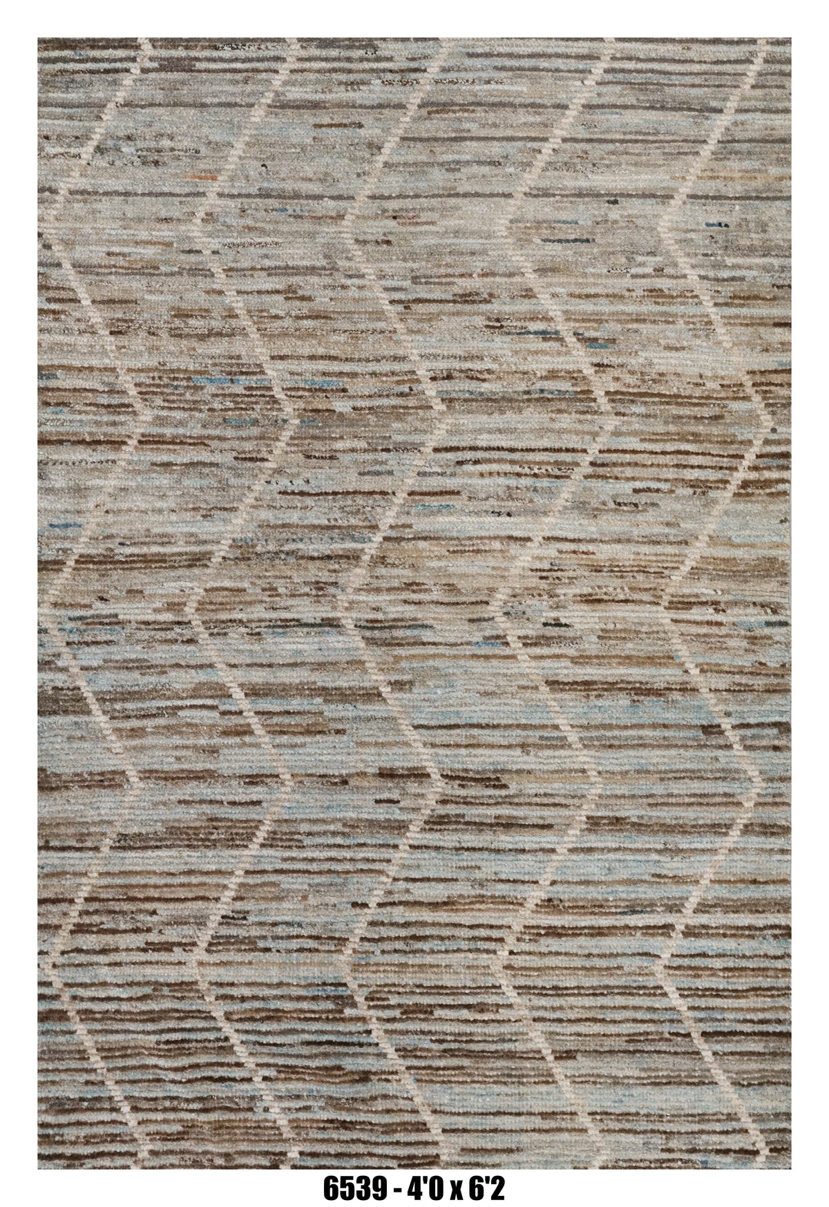 Moroccan Geometric Area Rug 4'0" x 6'2" | Neutral Brown Blue Ivory Lattice Pattern