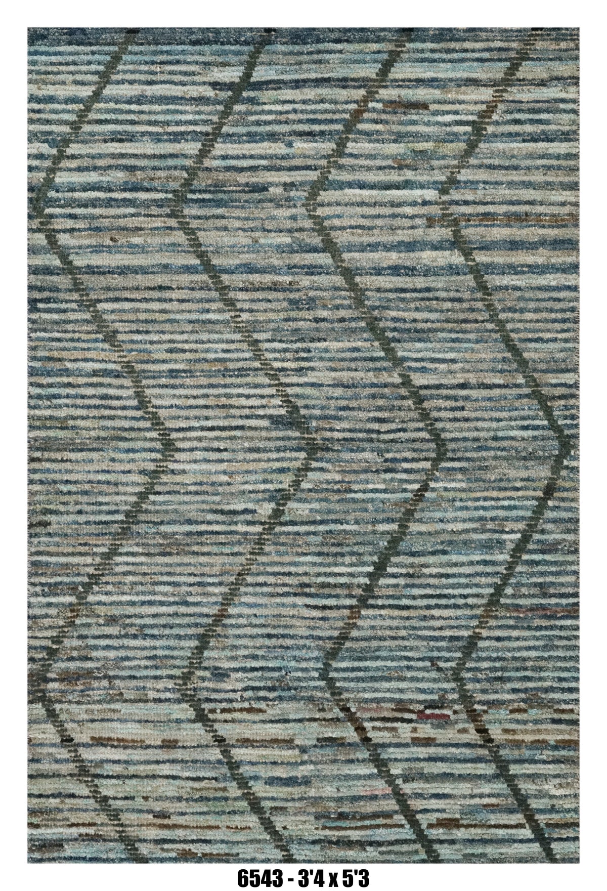 Moroccan Geometric Area Rug 3'4" x 5'3" |  Blue Grey Chevron Lattice Pattern