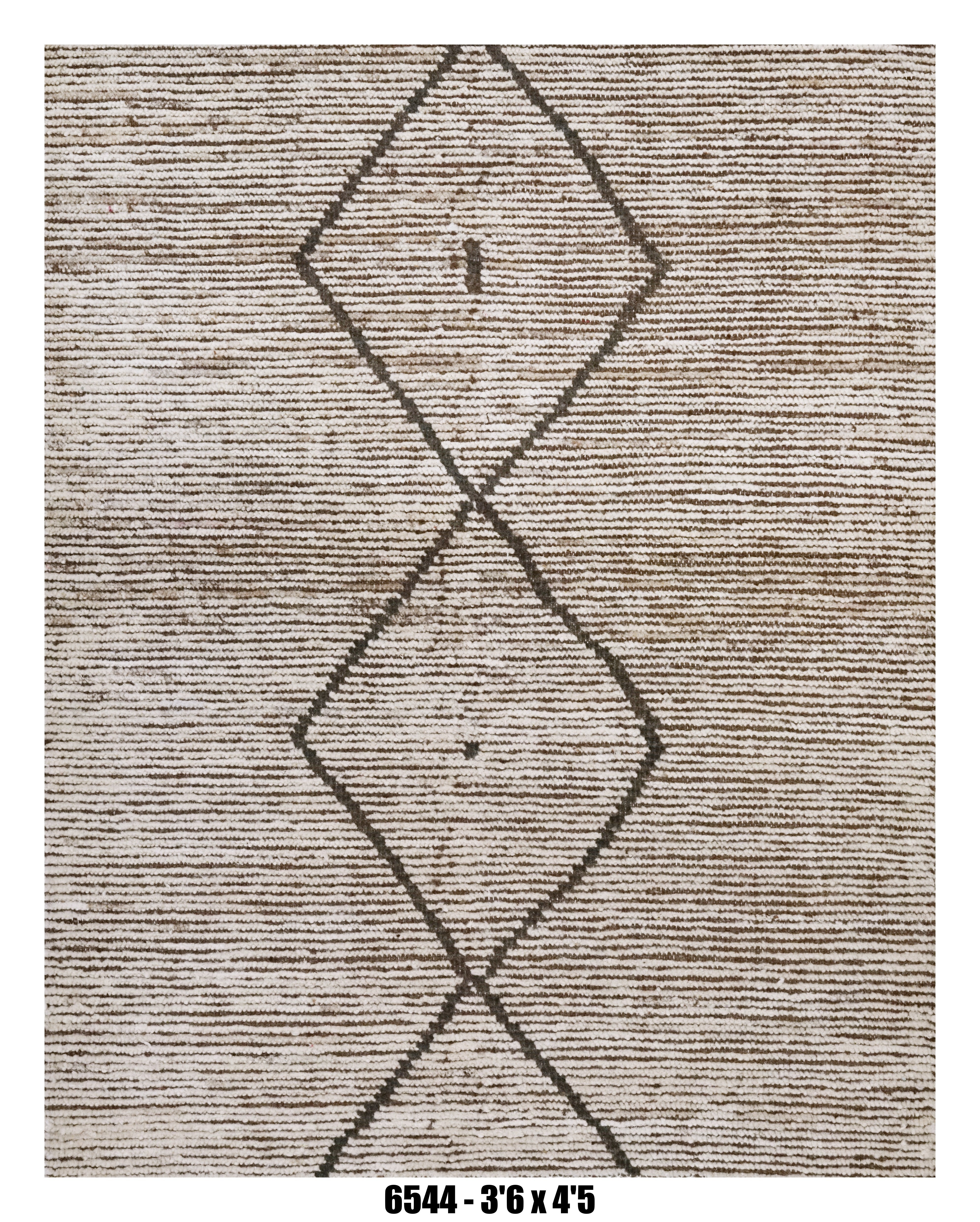 Moroccan Diamond Area Rug 3'6" x 4'5" – Neutral Ivory Black Minimal Pattern
