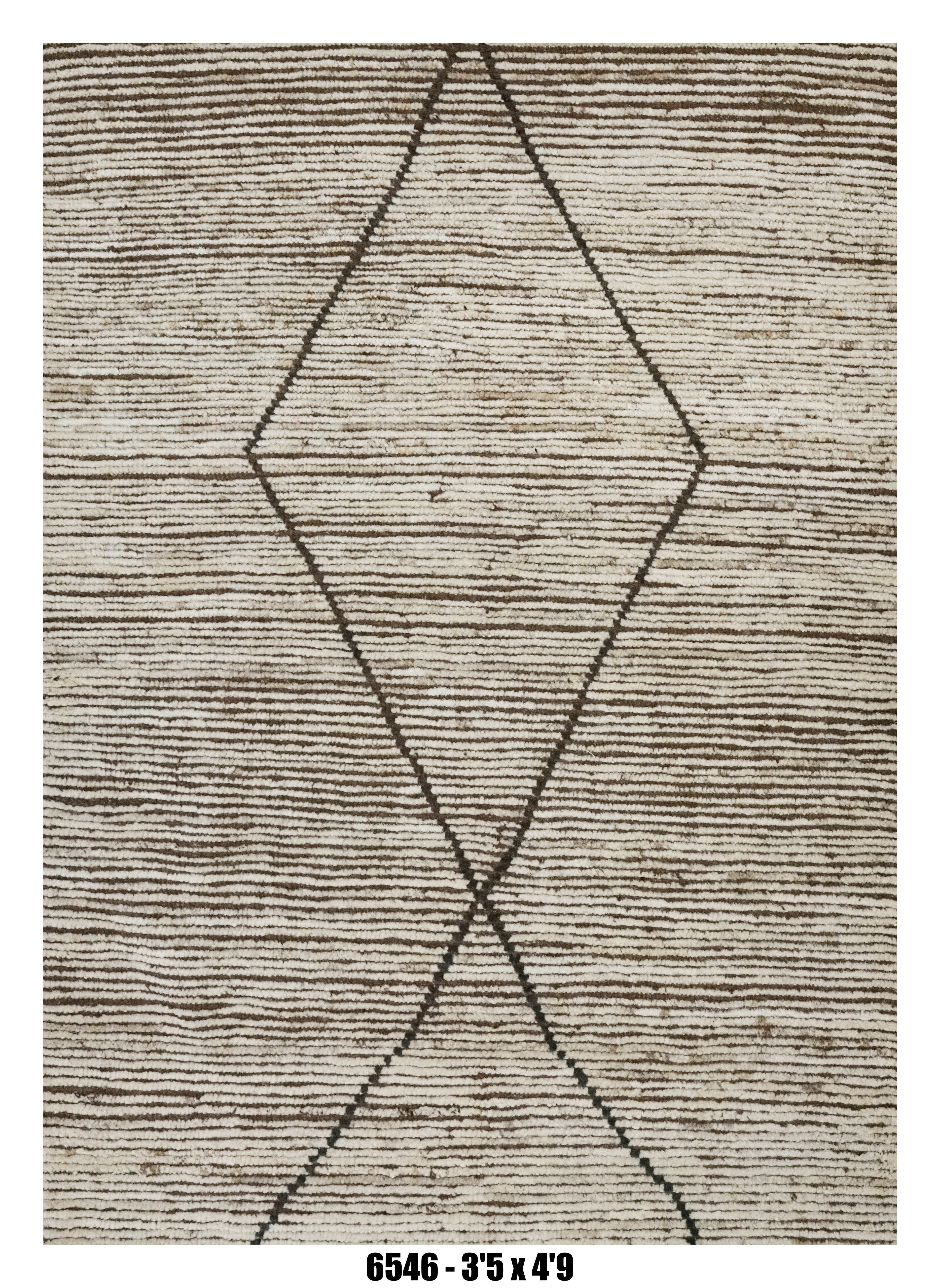 Moroccan Diamond Area Rug 3'5" x 4'9" – Neutral Ivory Black Minimal Pattern