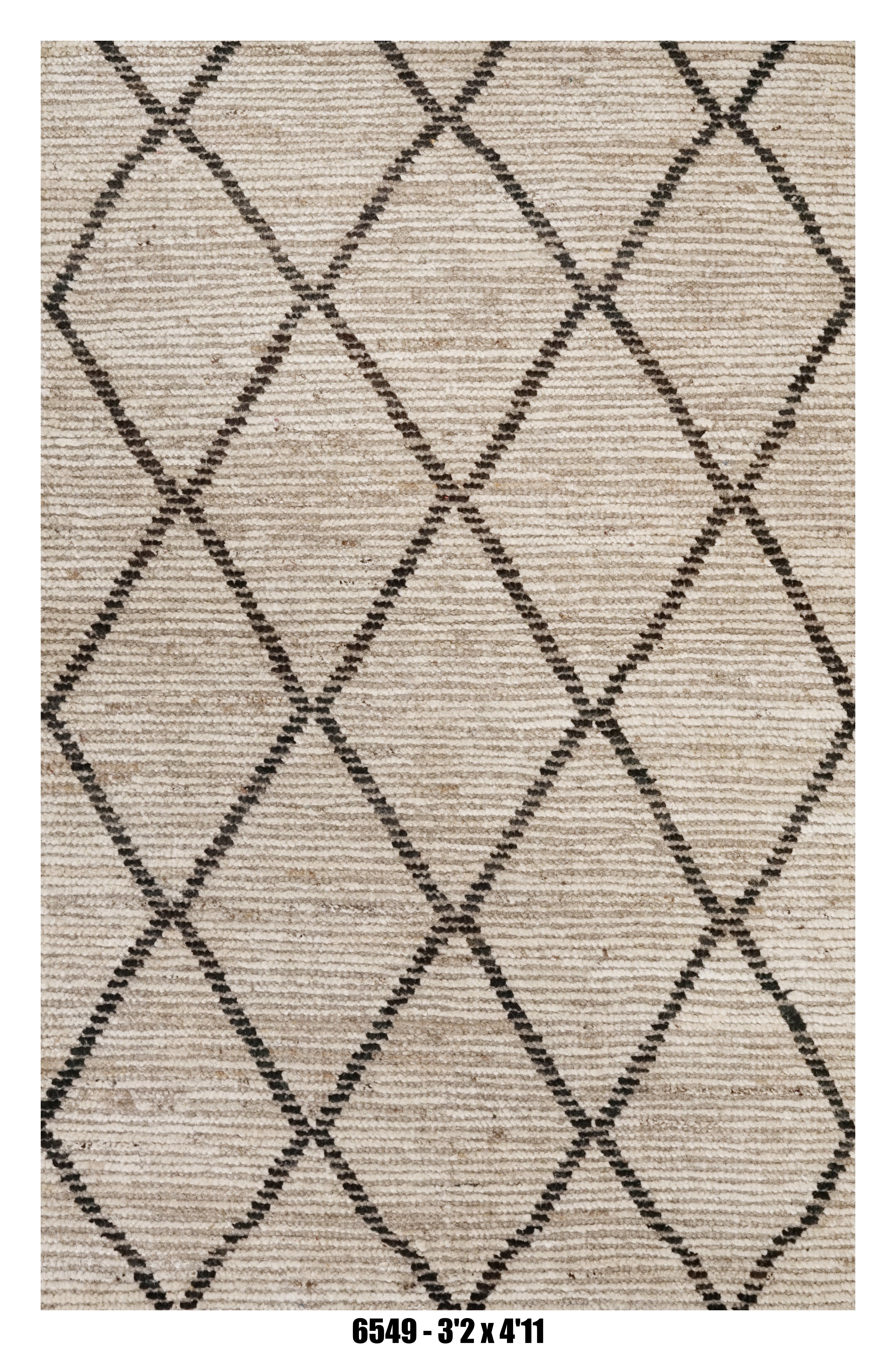 Moroccan Diamond Area Rug 3'2" x 4'11" – Neutral Ivory Black Lattice Pattern