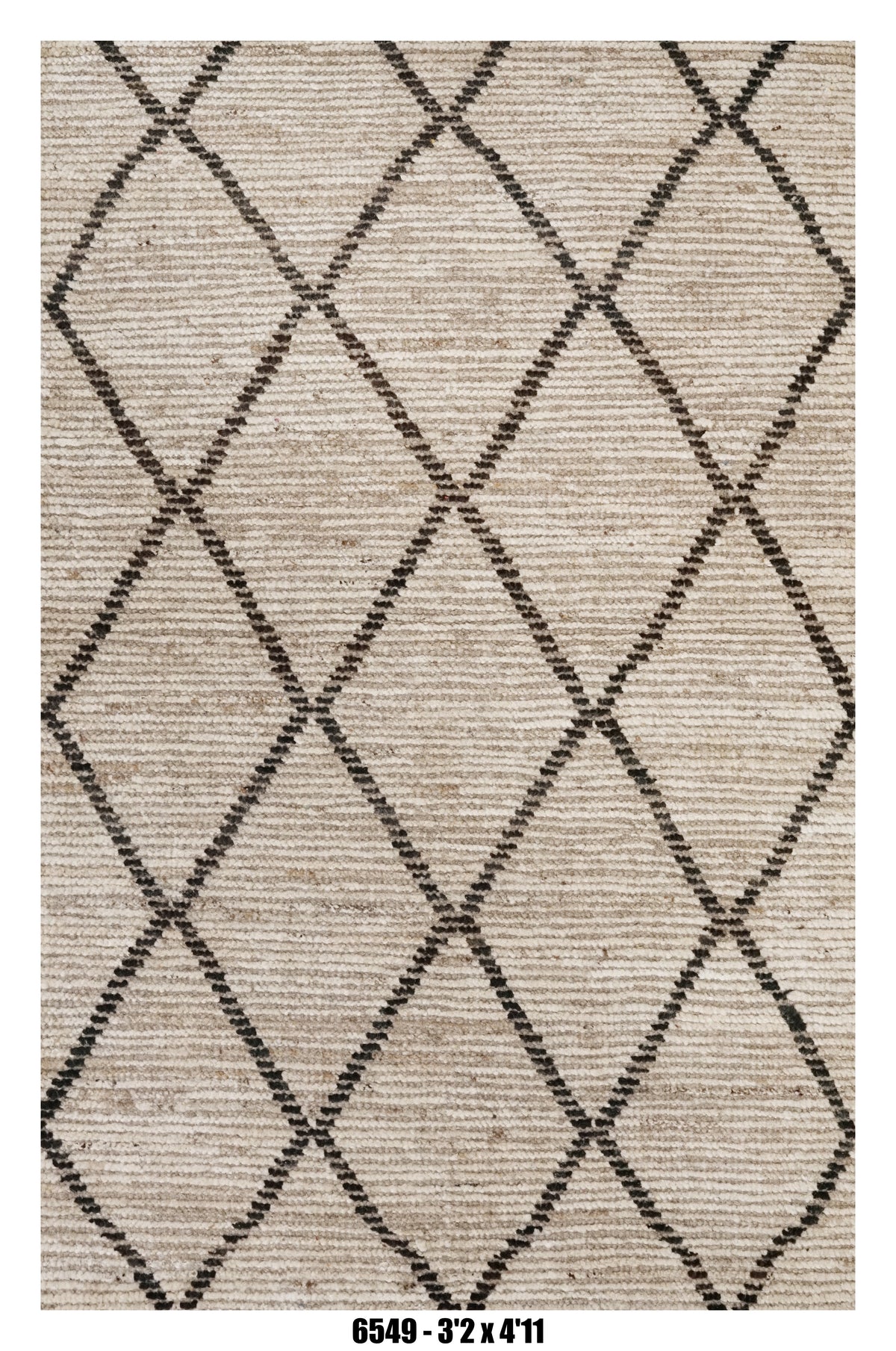 Moroccan Diamond Area Rug 3'2" x 4'11" – Neutral Ivory Black Lattice Pattern