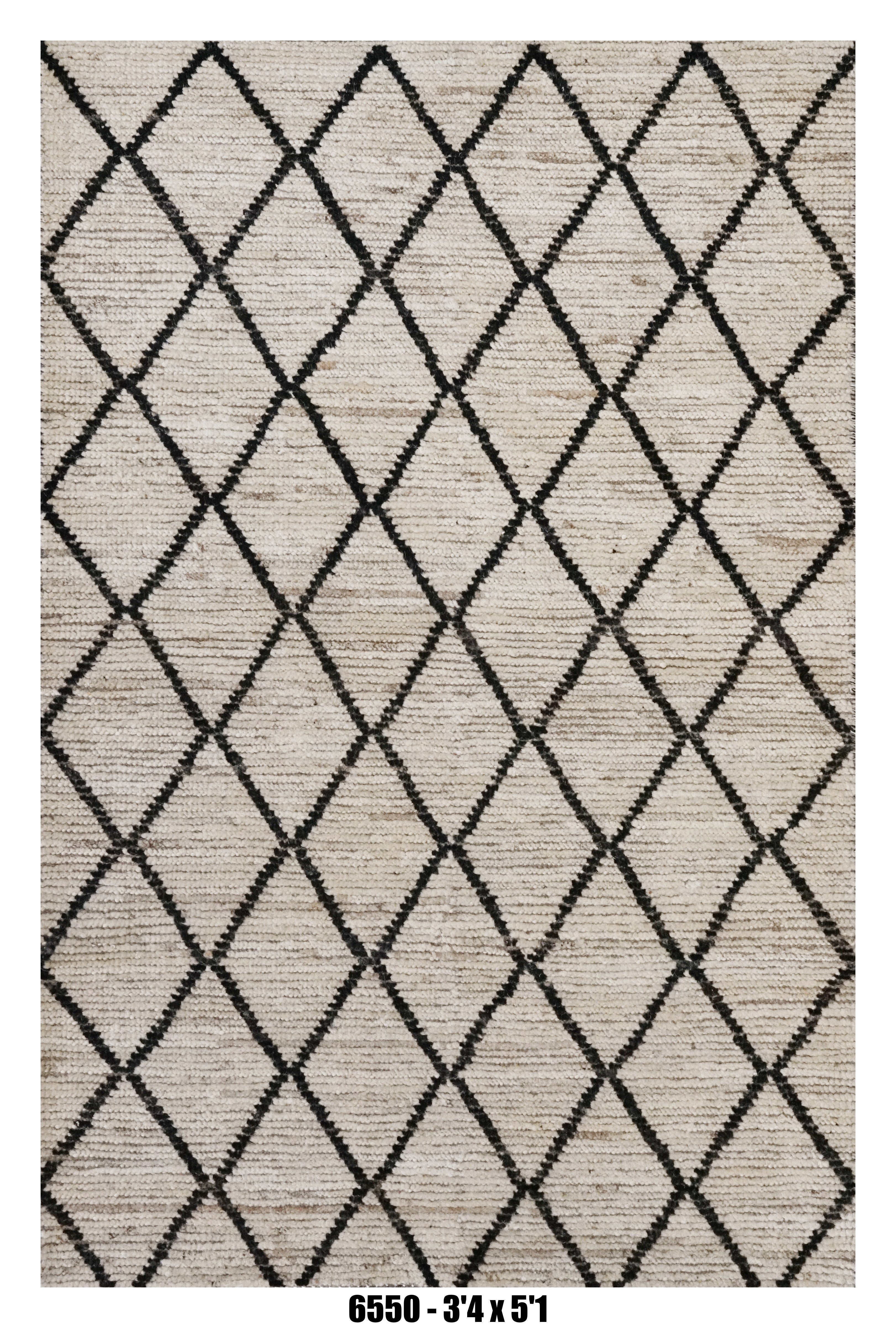 Moroccan Diamond Area Rug 3'4" x 5'1" – Neutral Ivory Black Lattice Pattern