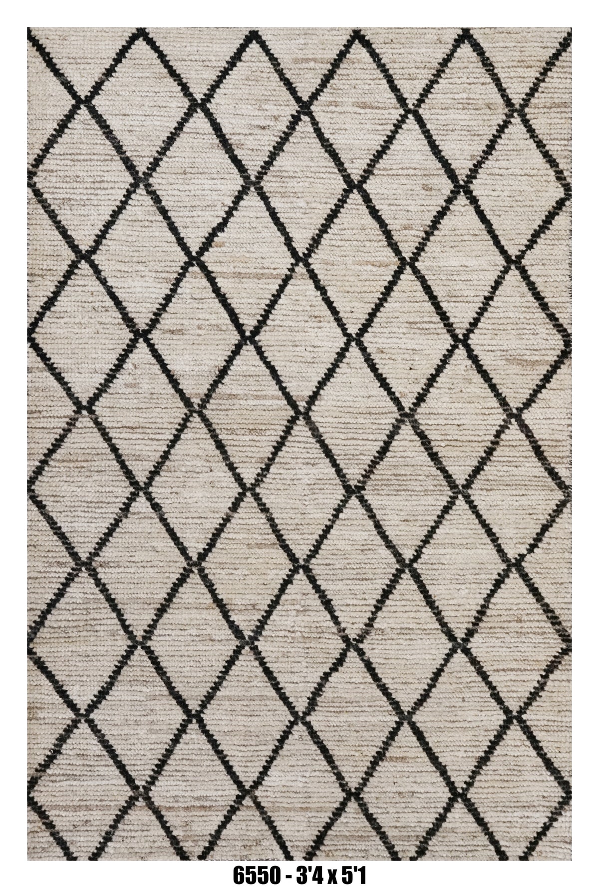 Moroccan Diamond Area Rug 3'4" x 5'1" – Neutral Ivory Black Lattice Pattern